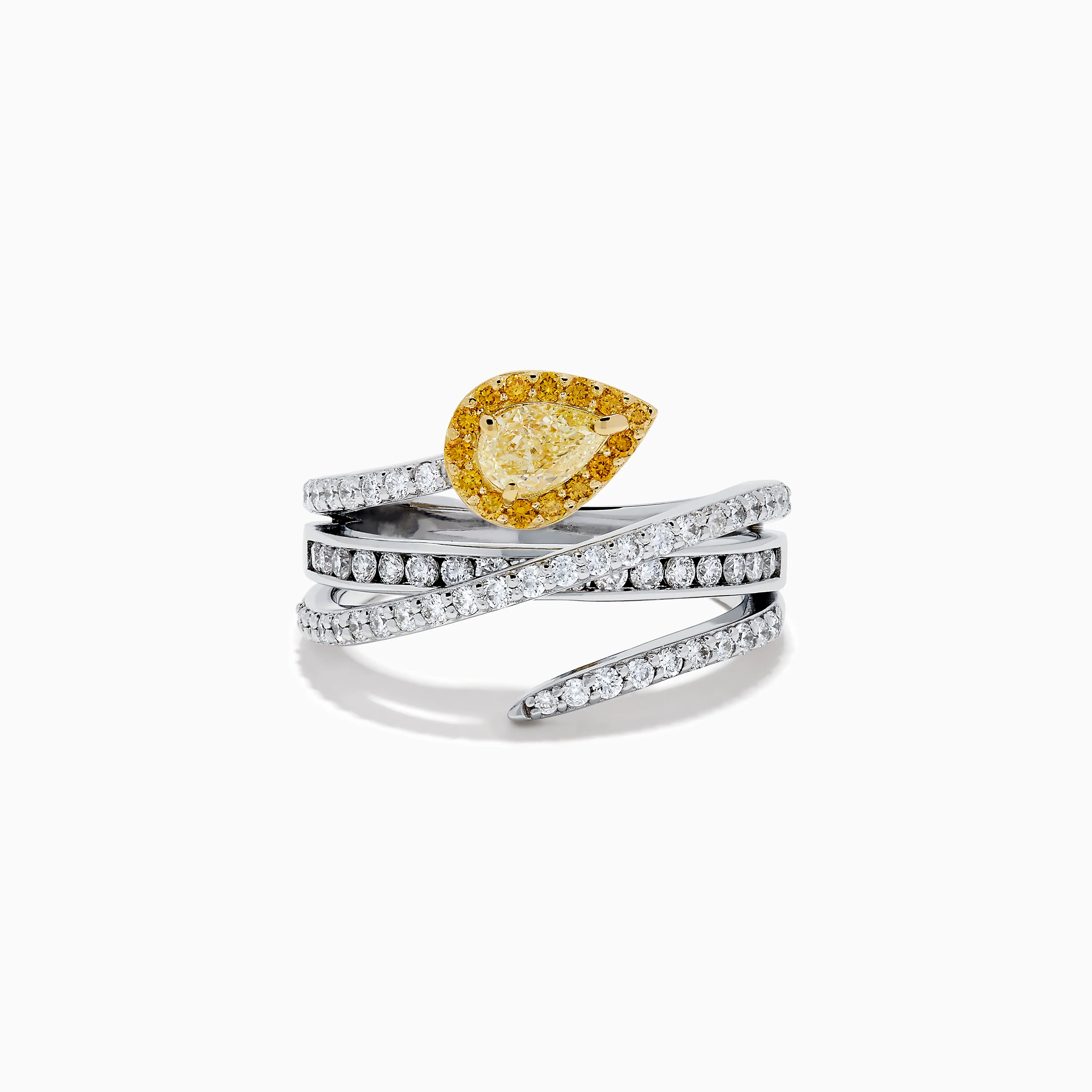 18K Two-Tone Gold White and Yellow Diamond Crossover Bypass Ring