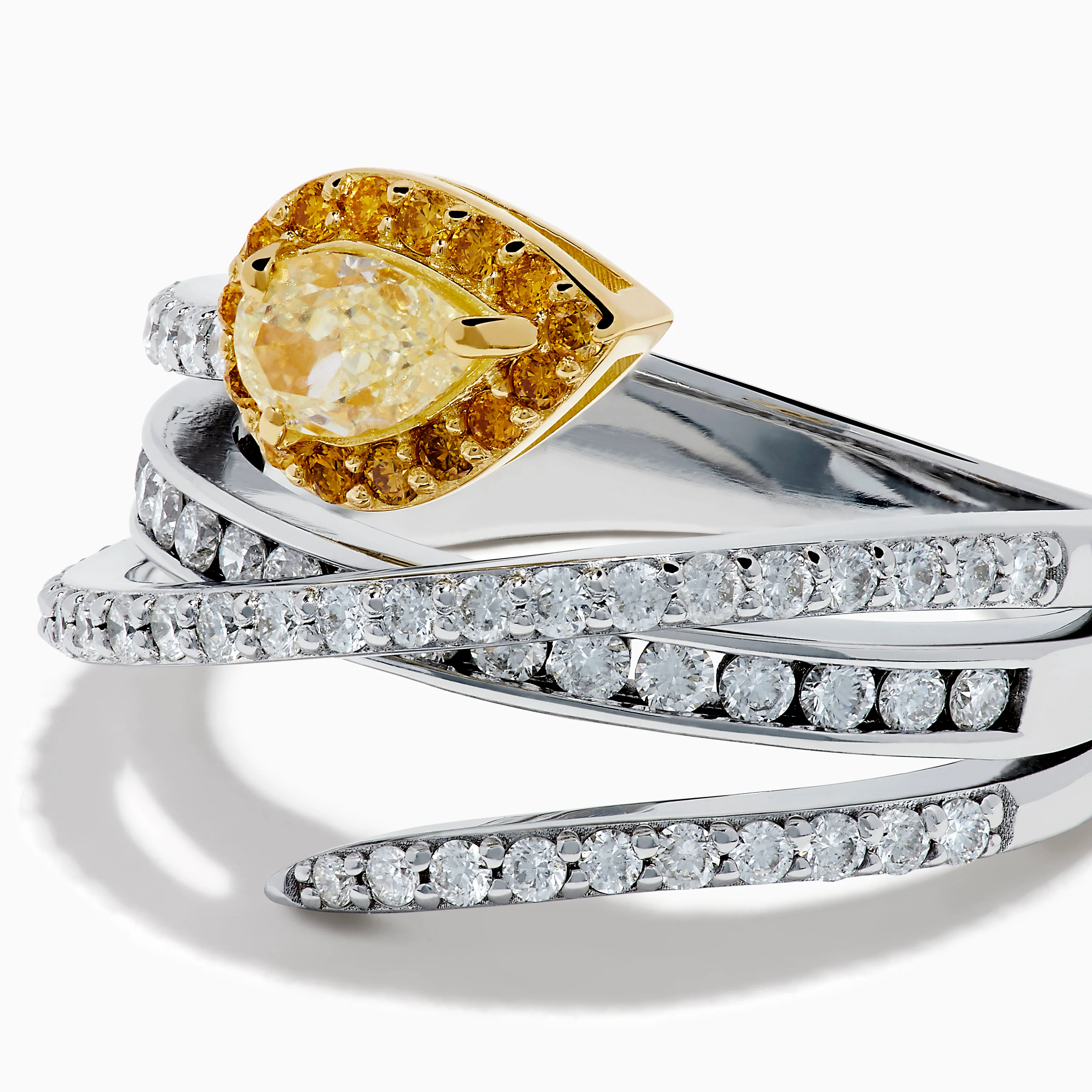 18K Two-Tone Gold White and Yellow Diamond Crossover Bypass Ring - Image 2