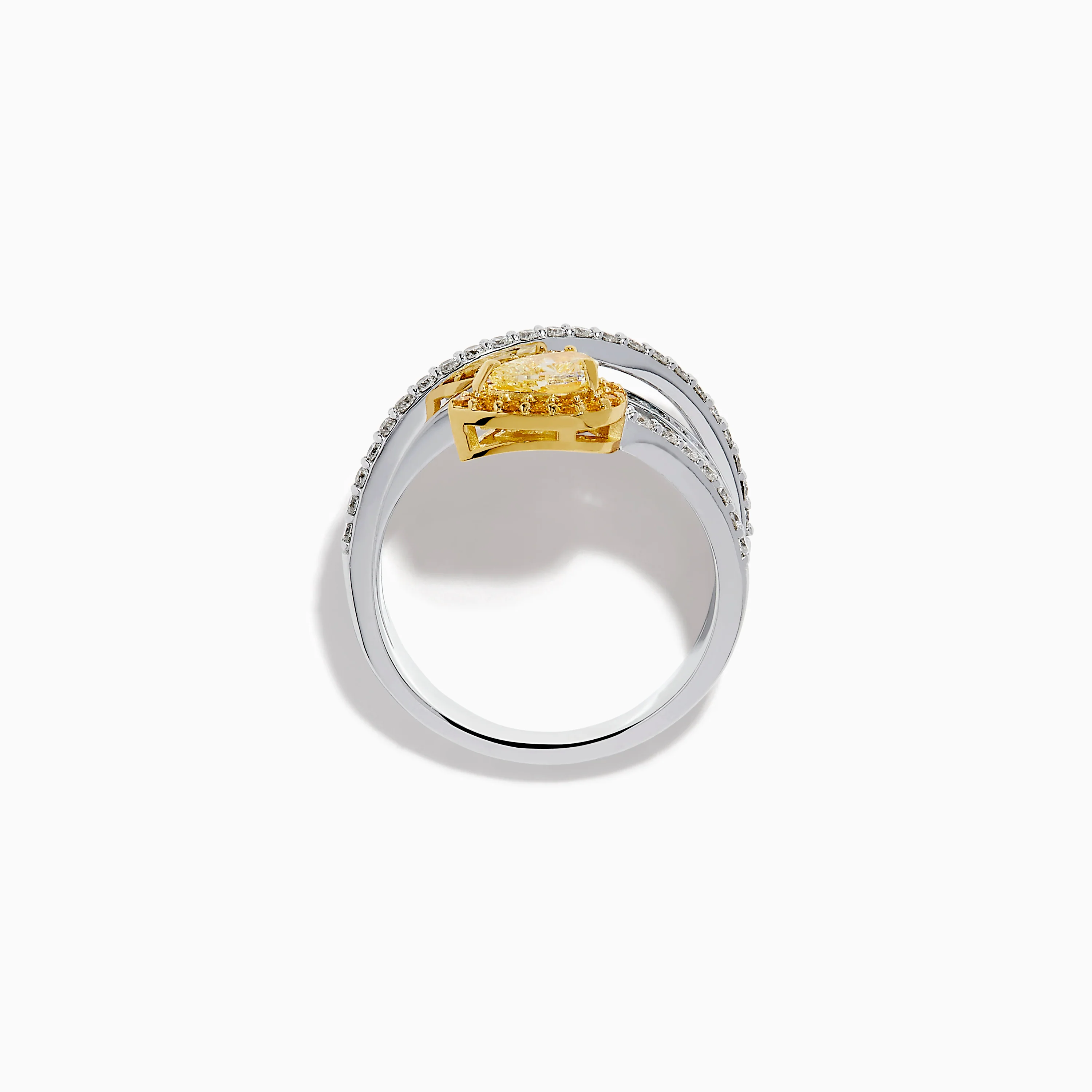 18K Two-Tone Gold White and Yellow Diamond Crossover Bypass Ring - Image 3