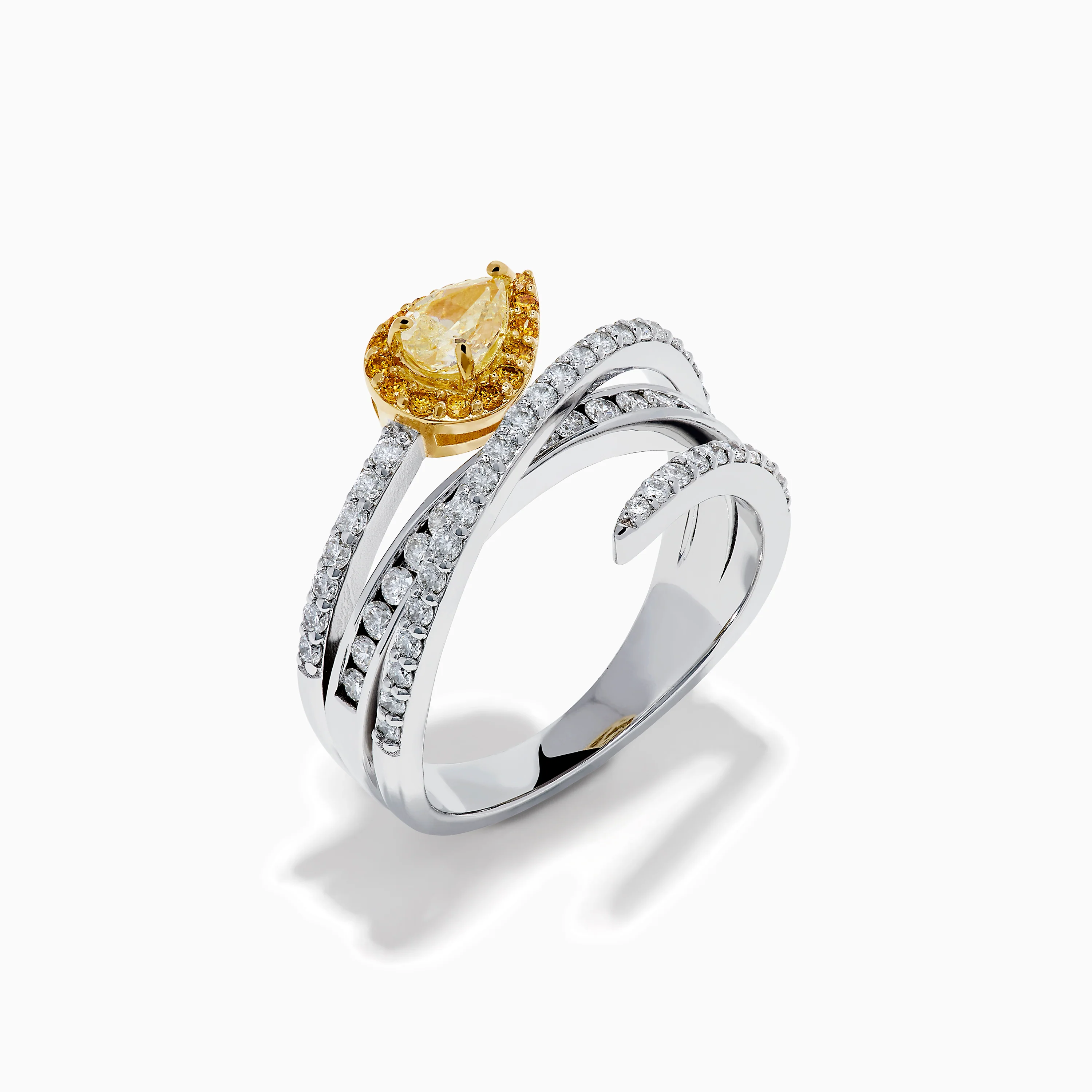 18K Two-Tone Gold White and Yellow Diamond Crossover Bypass Ring - Image 4
