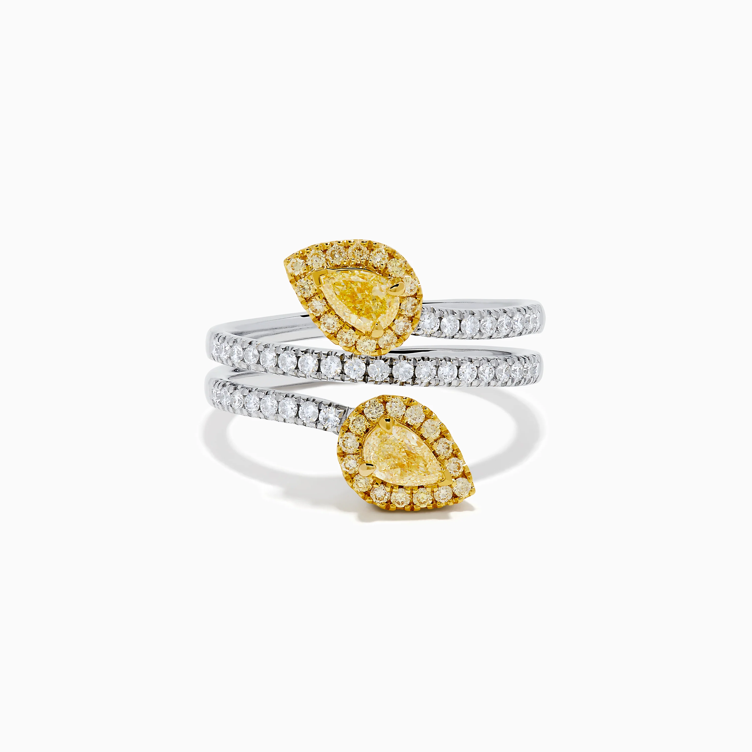 18K Two-Tone Gold Yellow and White Diamond Wrap Bypass Ring