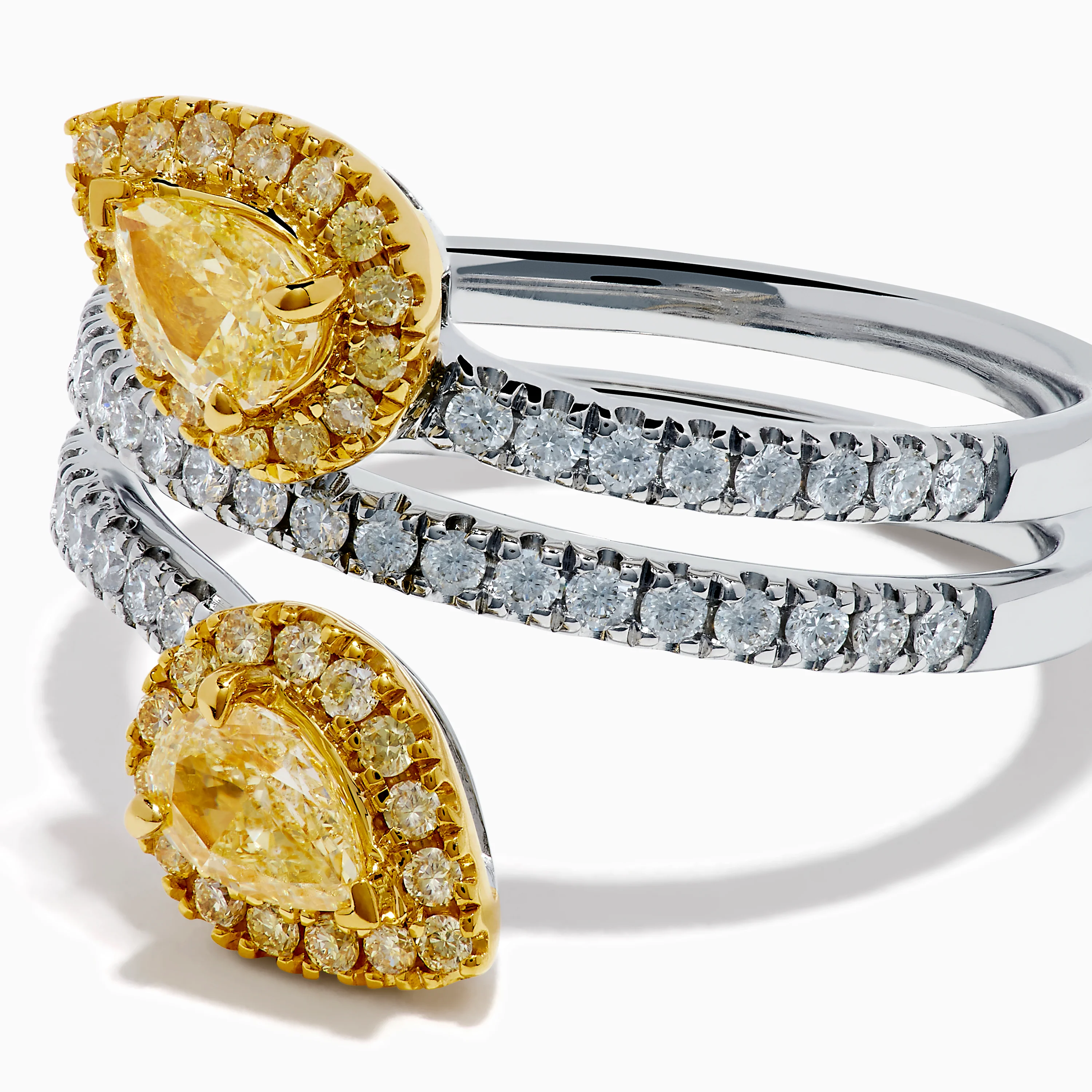 18K Two-Tone Gold Yellow and White Diamond Wrap Bypass Ring - Image 2