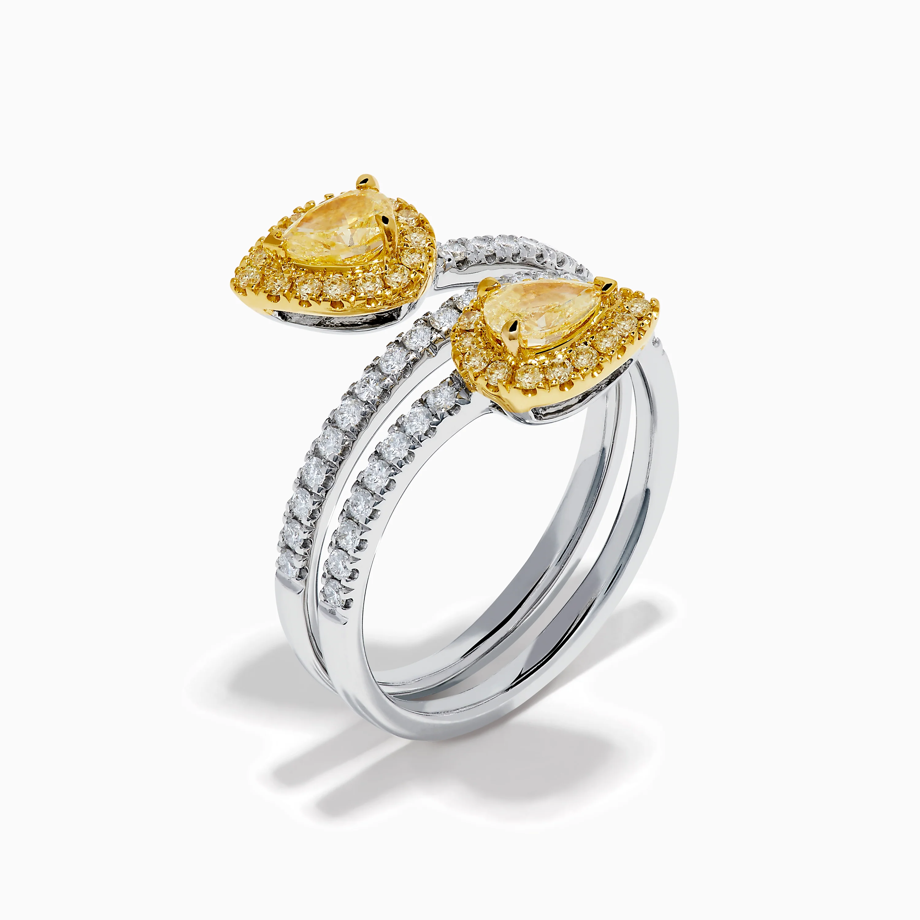 18K Two-Tone Gold Yellow and White Diamond Wrap Bypass Ring - Image 4