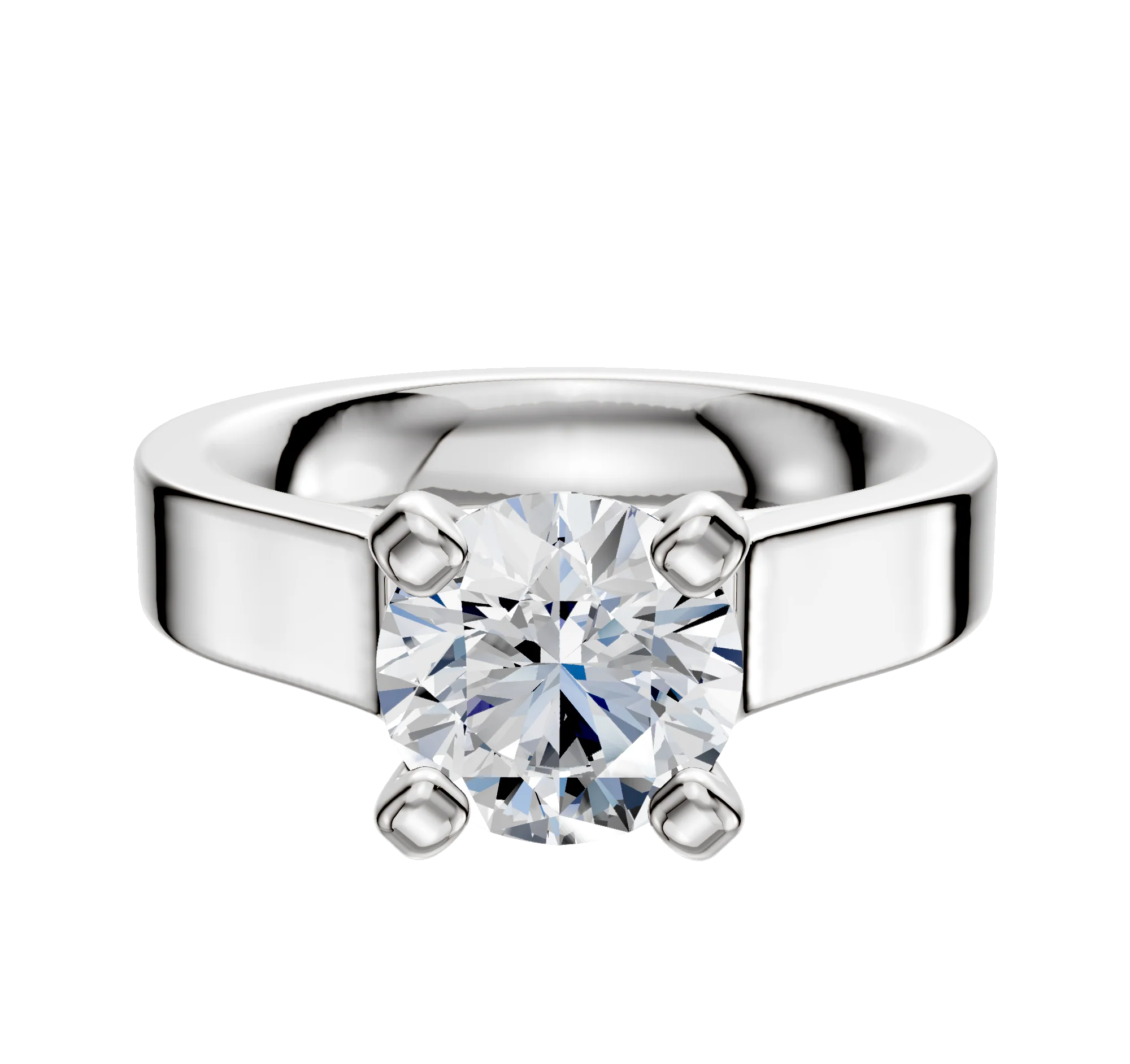 18K White Gold 4 Prong Cathedral Flat 4.0mm Engagement Ring
