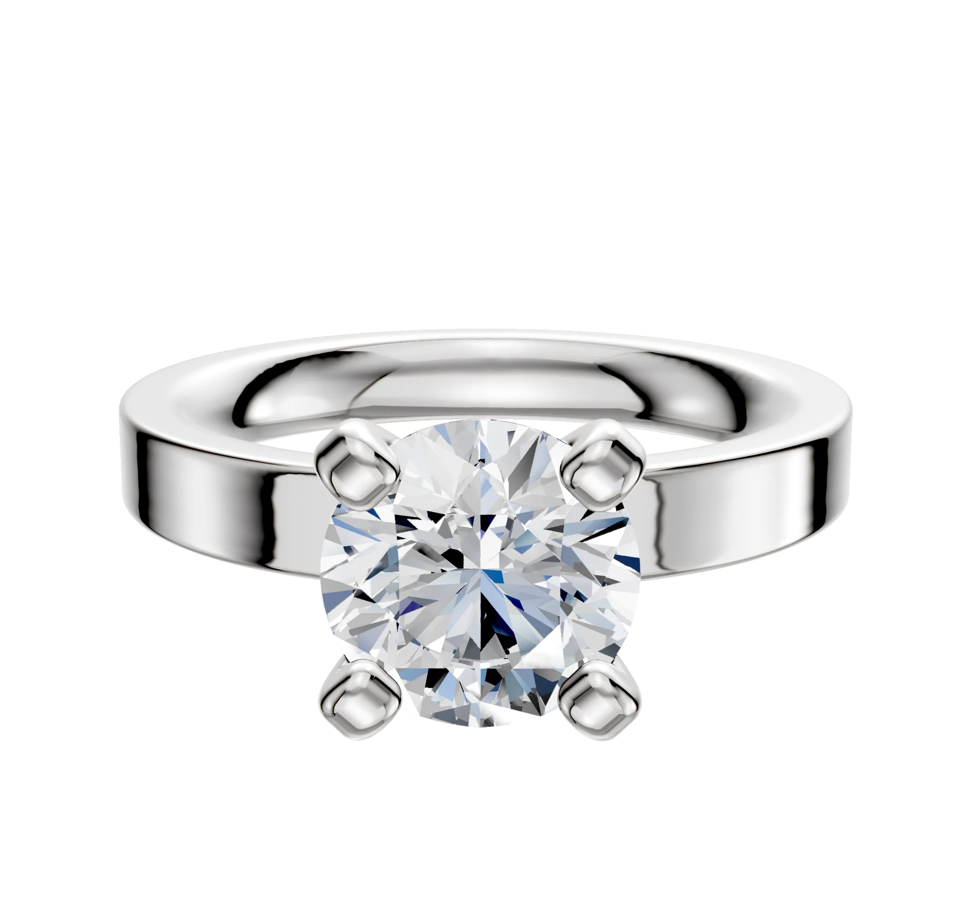 18K White Gold 4 Prong Classic Flat 3.0mm Engagement Ring
