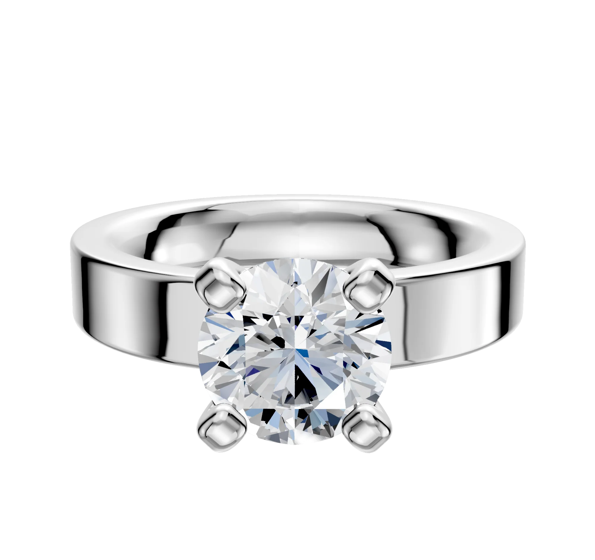 18K White Gold 4 Prong Classic Flat 4.0mm Engagement Ring