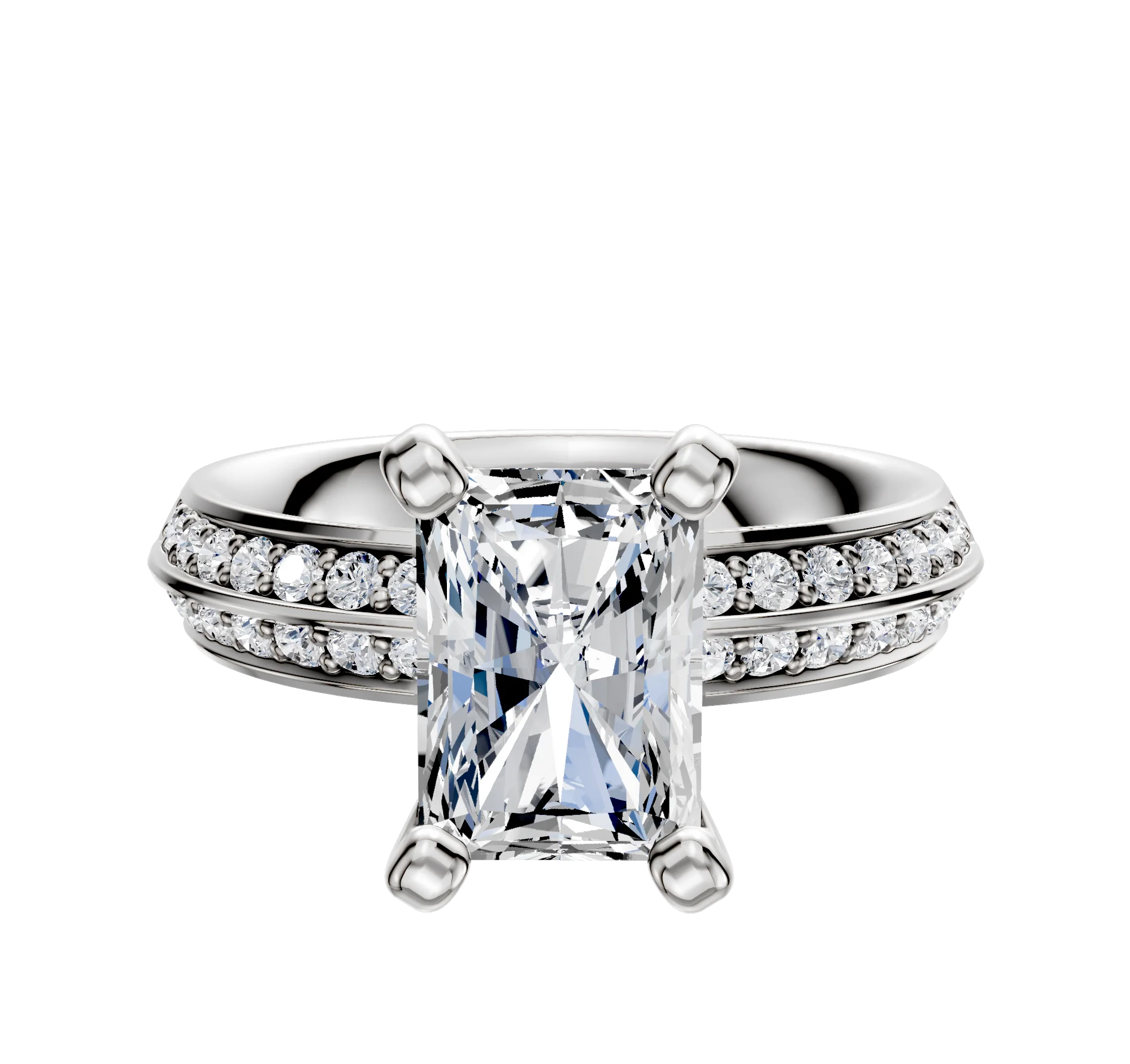 18K White Gold 4 Prong Classic Knife Edge 1-Row-Pave 2.5mm Engagement Ring