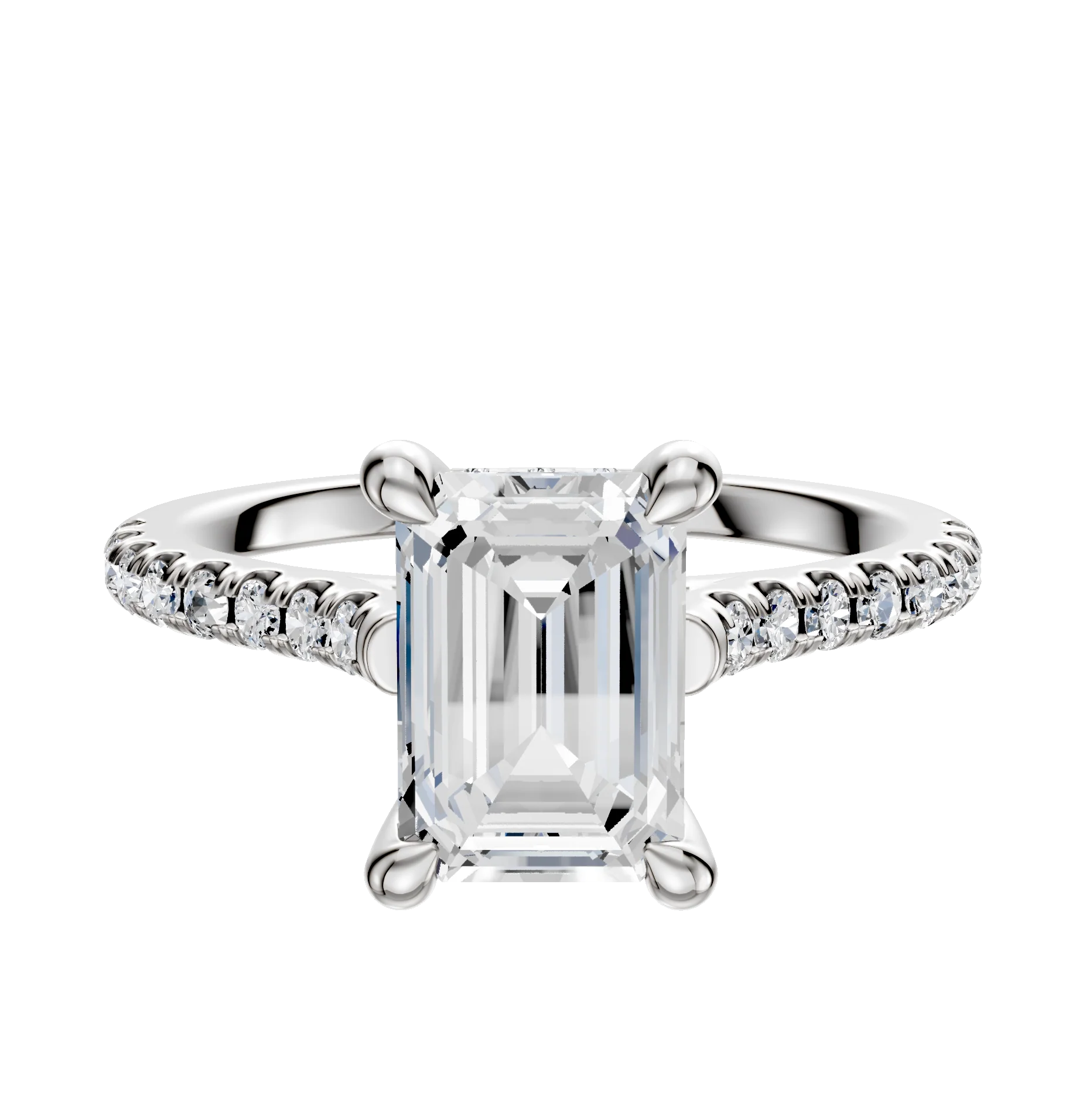 18K White Gold 4 Prong Hidden Halo Cathedral Dome 1-Row-Pave 2.5mm Engagement Ring
