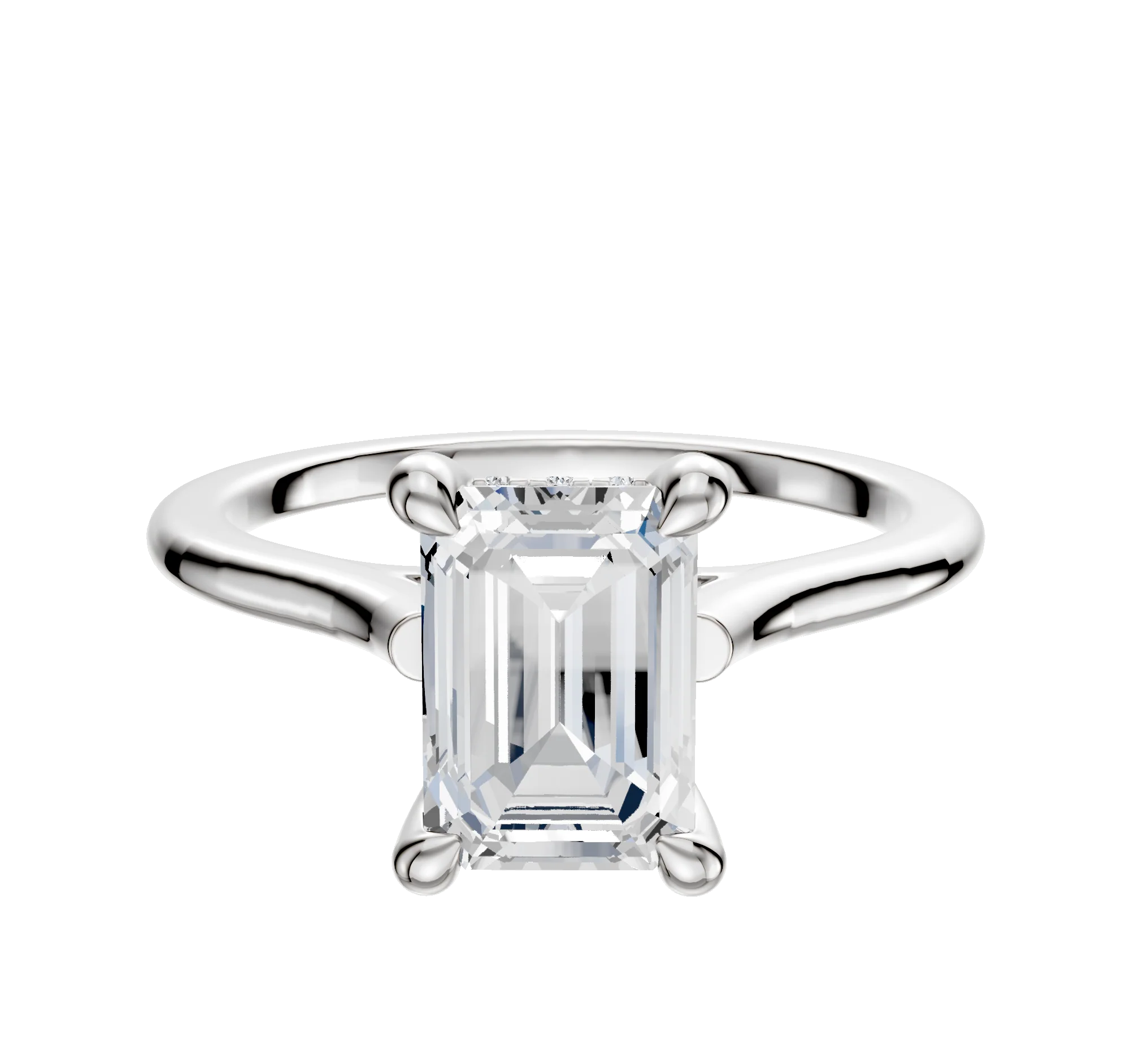 18K White Gold 4 Prong Hidden Halo Cathedral Dome 1.5mm Engagement Ring