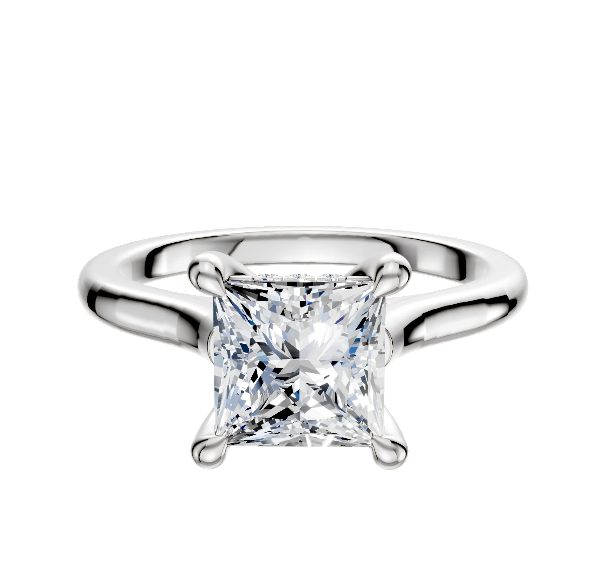 18K White Gold 4 Prong Hidden Halo Cathedral Dome 2.0mm Engagement Ring