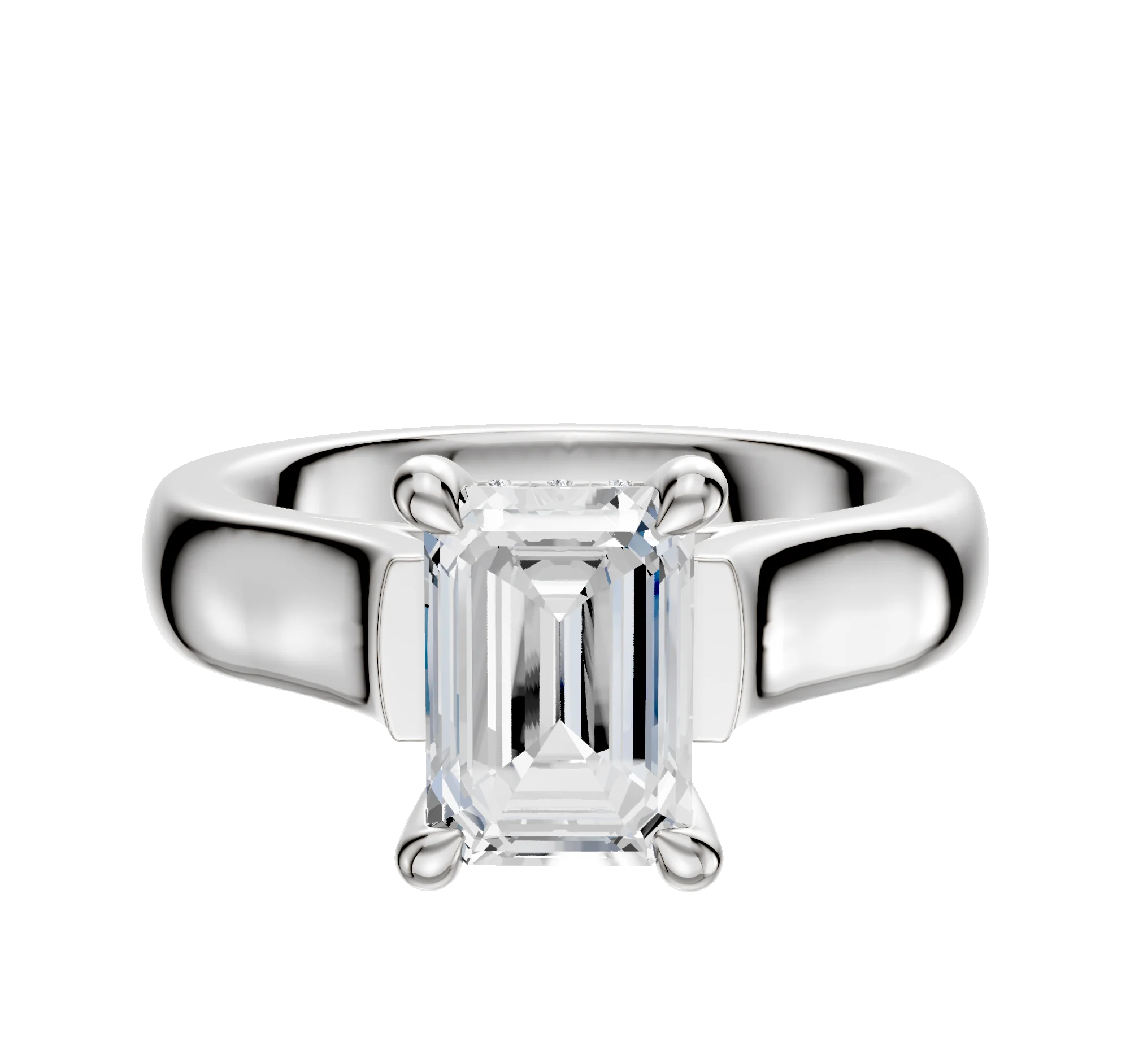 18K White Gold 4 Prong Hidden Halo Cathedral Dome 4.0mm Engagement Ring