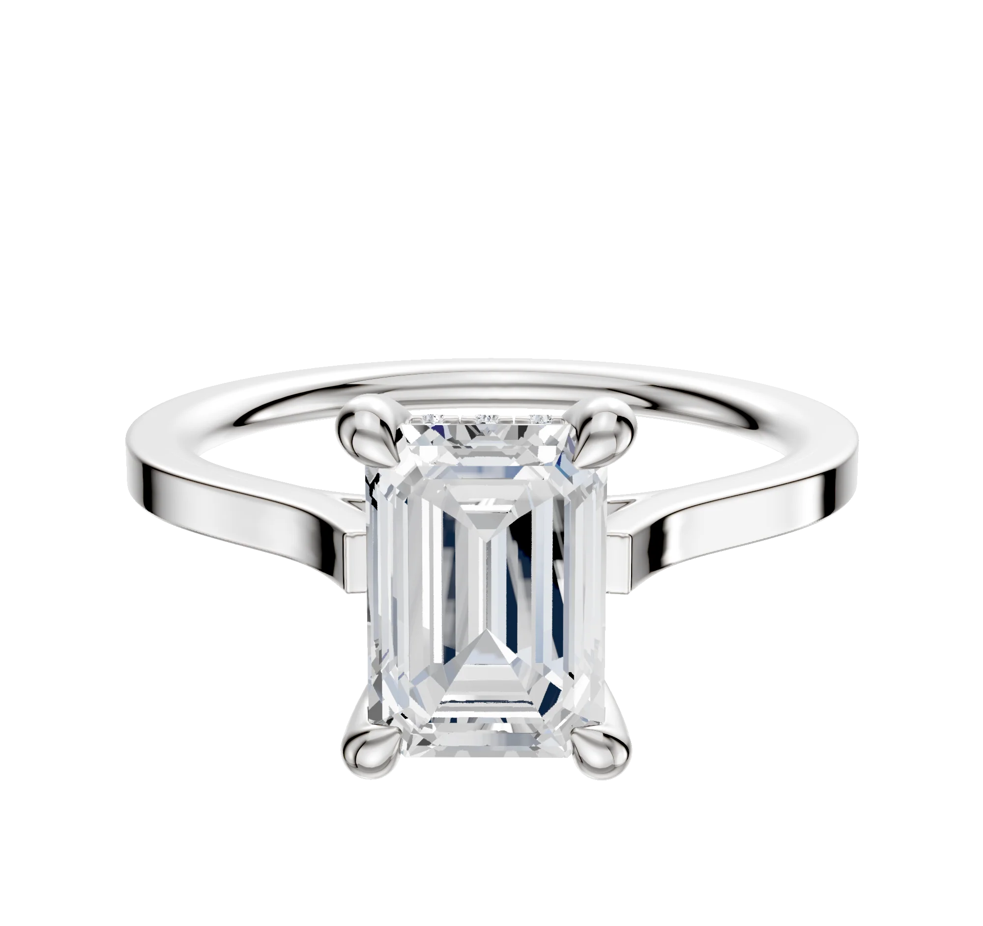 18K White Gold 4 Prong Hidden Halo Cathedral Flat 1.5mm Engagement Ring