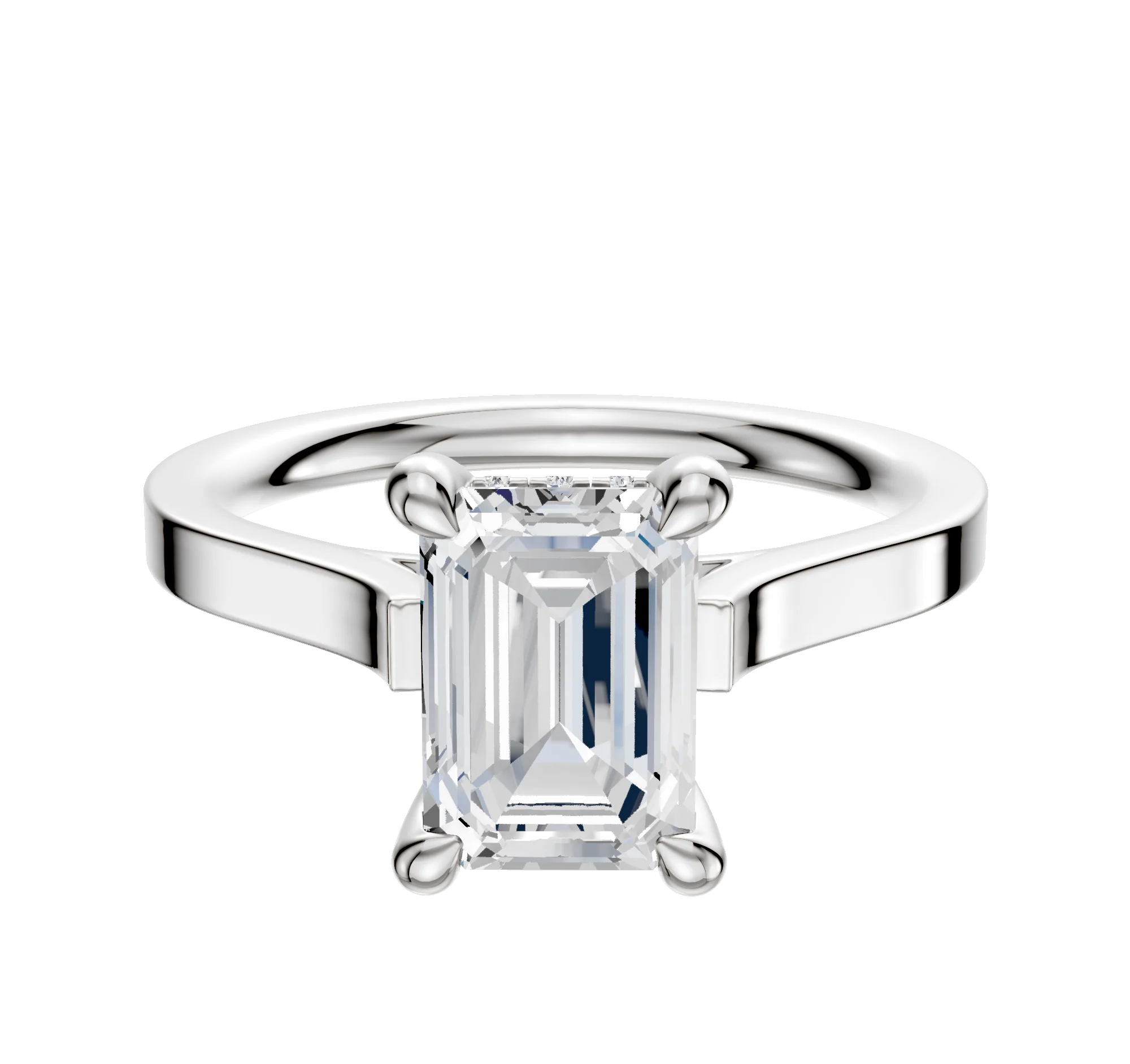 18K White Gold 4 Prong Hidden Halo Cathedral Flat 2.0mm Engagement Ring