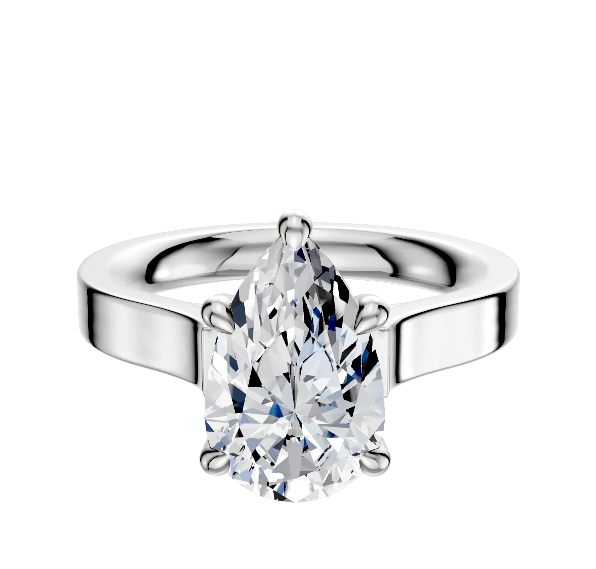 18K White Gold 4 Prong Hidden Halo Cathedral Flat 3.0mm Engagement Ring