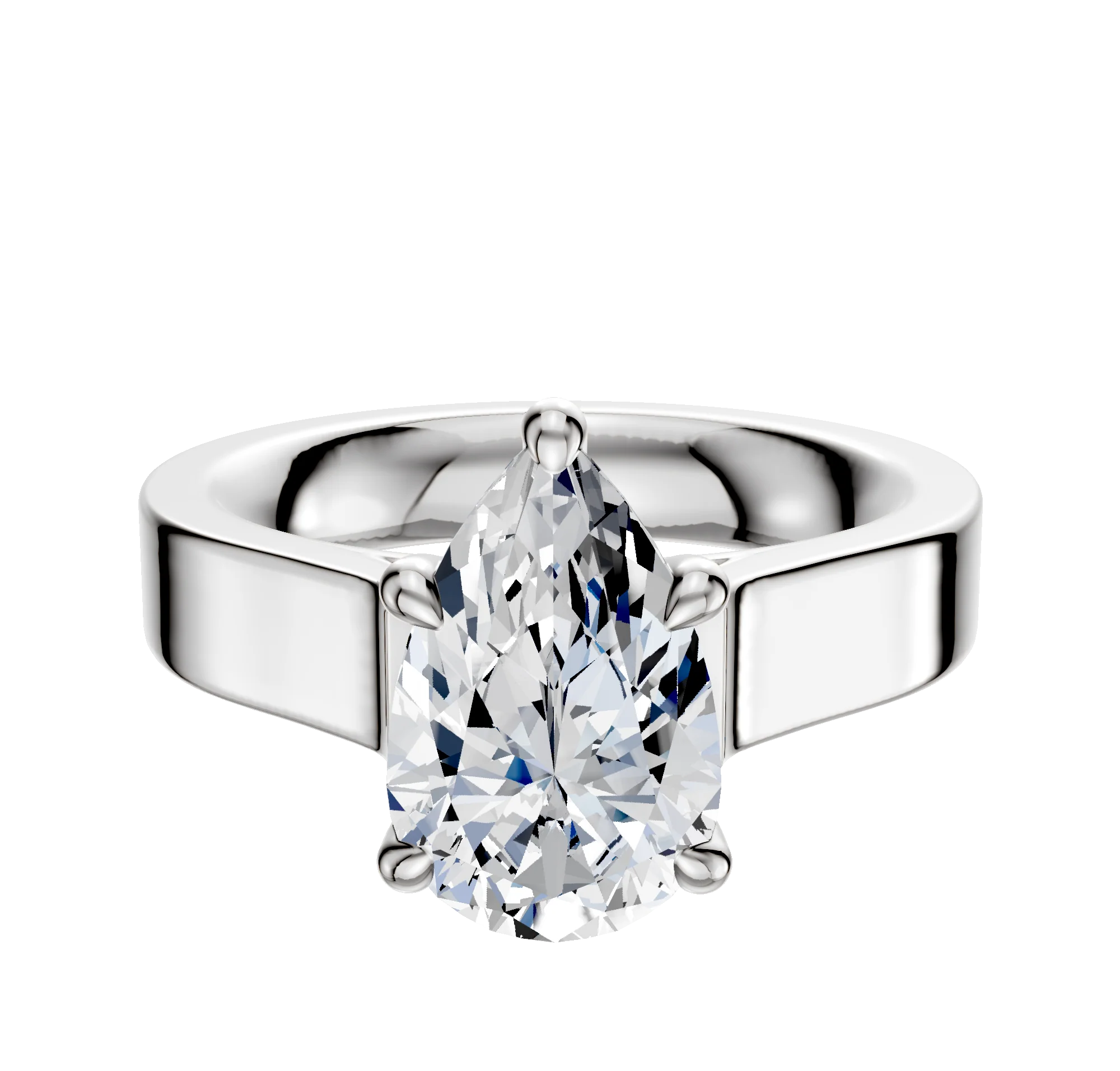 18K White Gold 4 Prong Hidden Halo Cathedral Flat 4.0mm Engagement Ring
