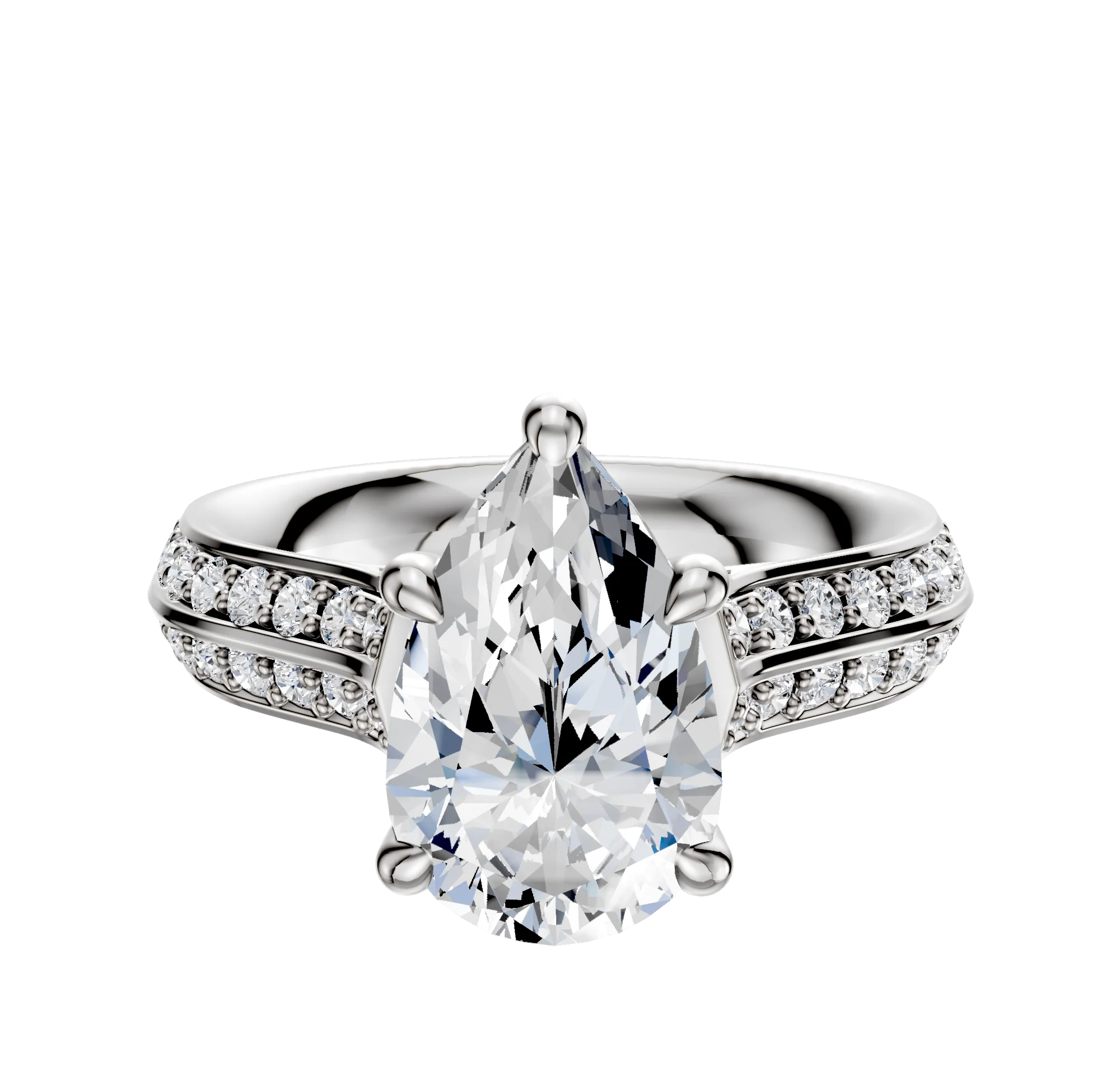 18K White Gold 4 Prong Hidden Halo Cathedral Knife Edge 1-Row-Pave 2.5mm Engagement Ring