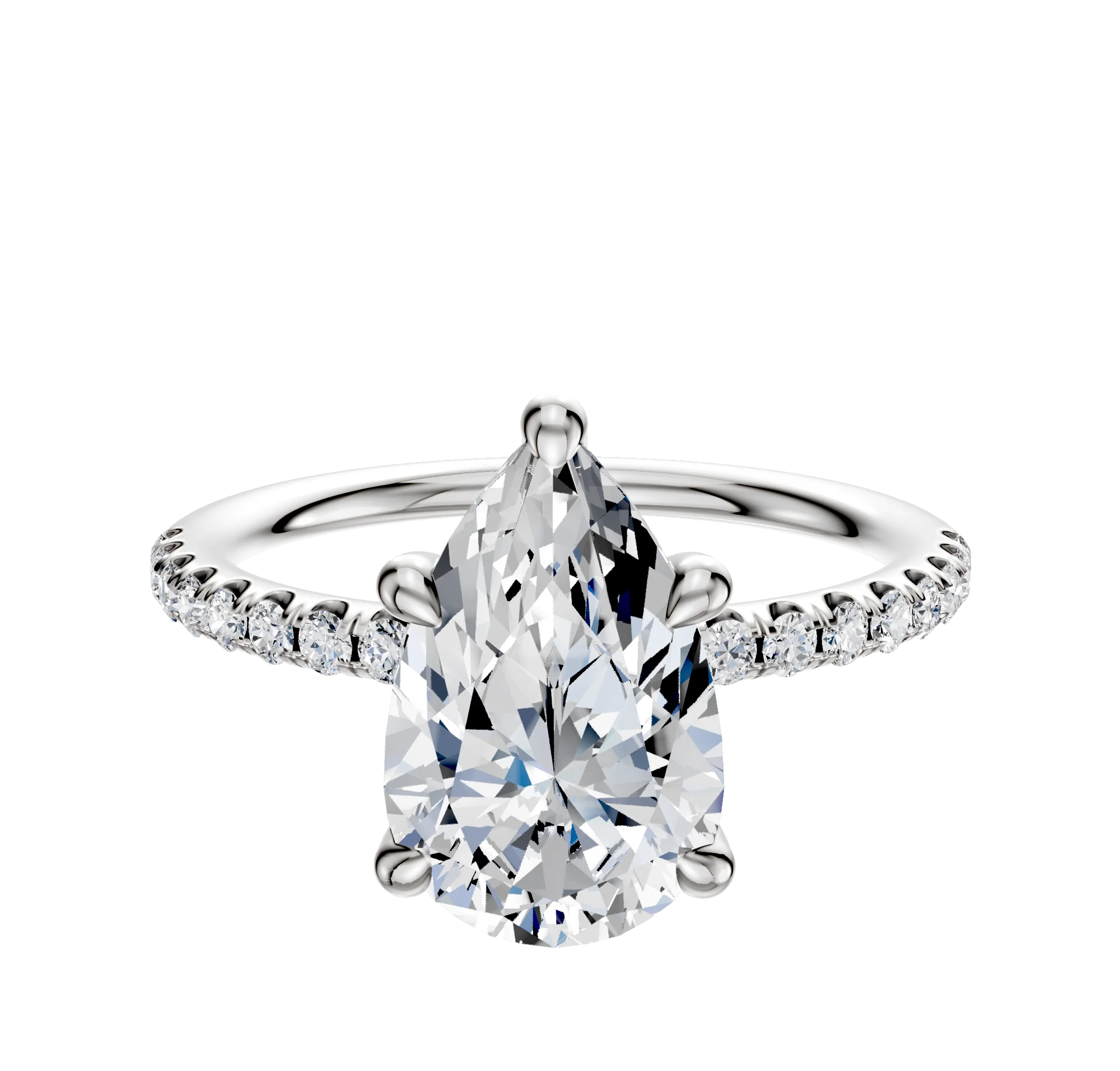 18K White Gold 4 Prong Hidden Halo Classic Dome 1-Row-Pave 2.5mm Engagement Ring
