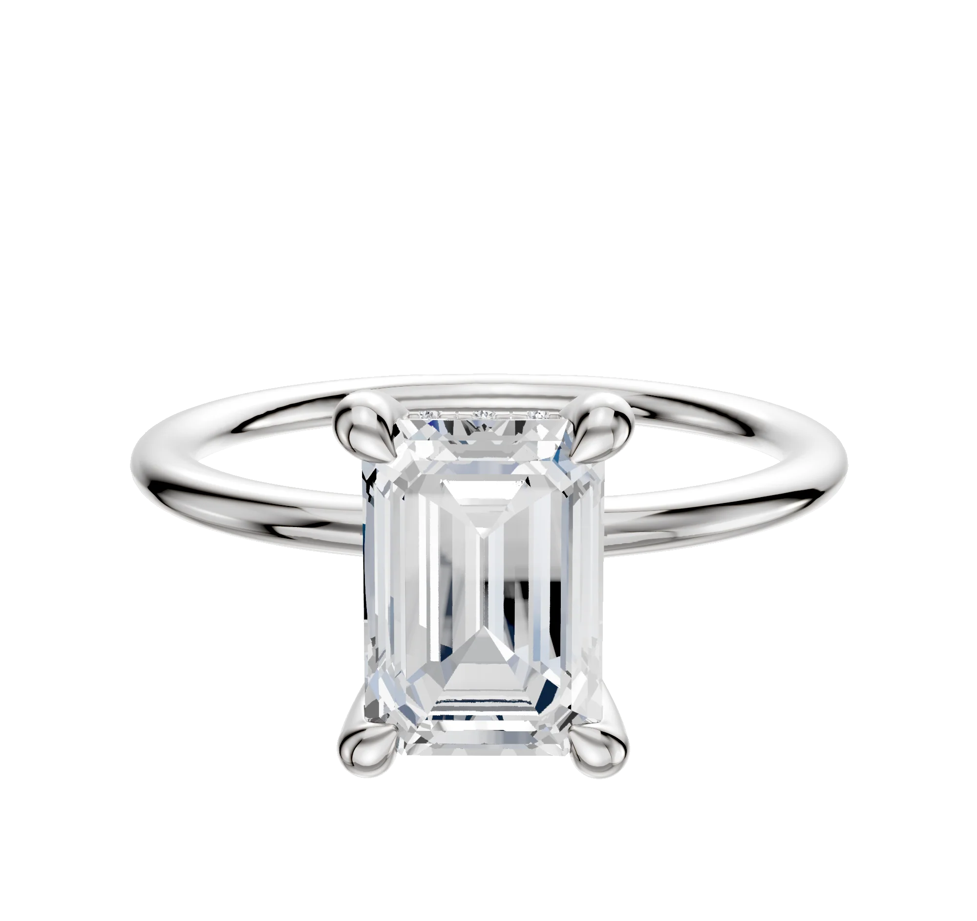 18K White Gold 4 Prong Hidden Halo Classic Dome 1.5mm Engagement Ring