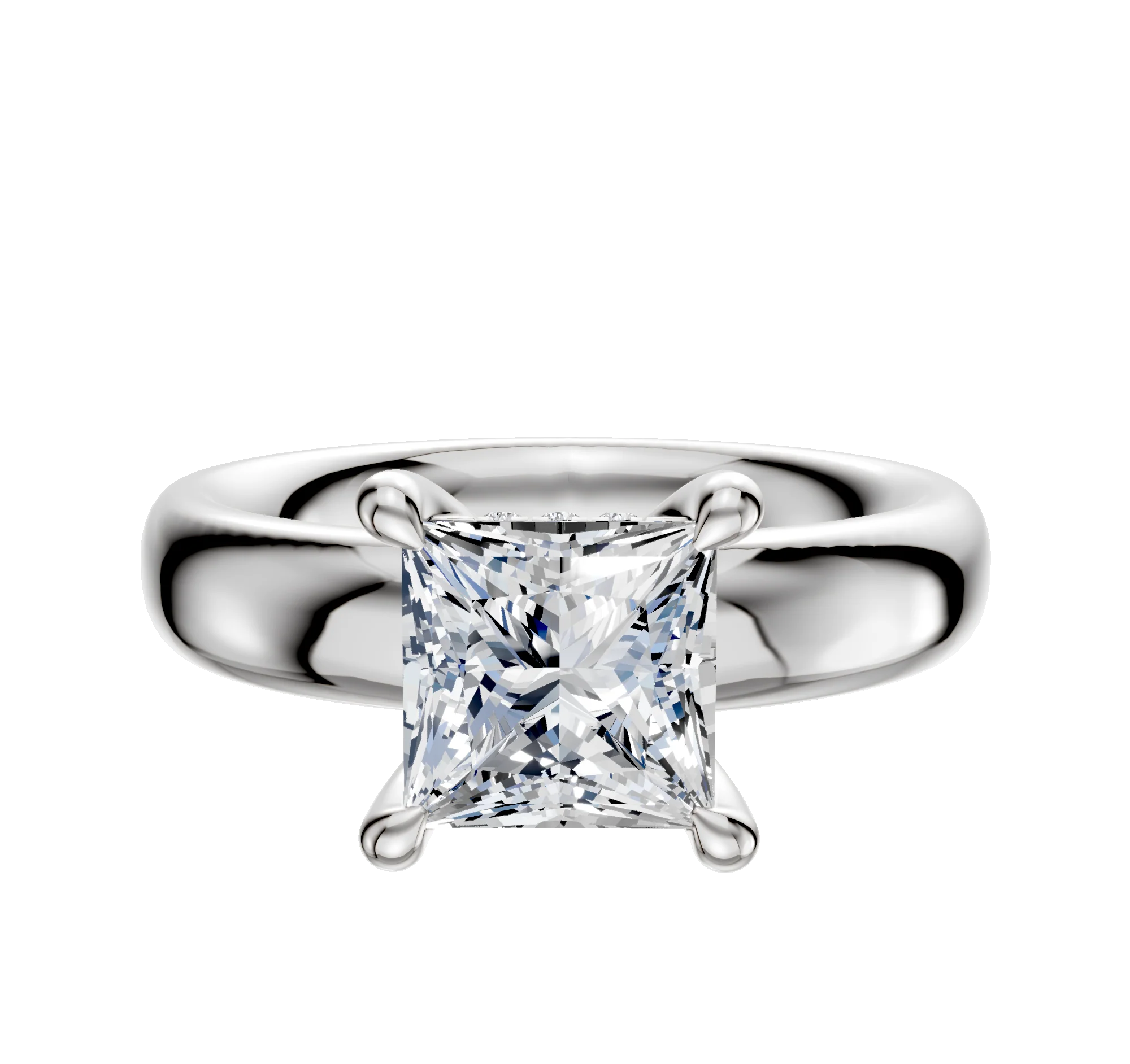 18K White Gold 4 Prong Hidden Halo Classic Dome 4.0mm Engagement Ring