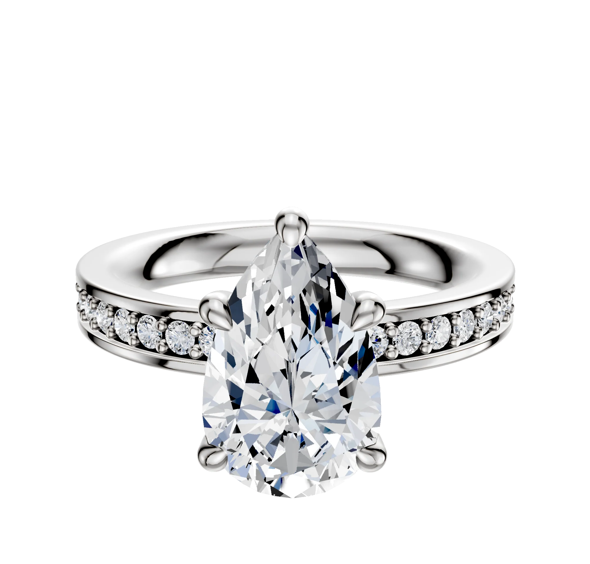 18K White Gold 4 Prong Hidden Halo Classic Flat 1-Row-Pave 2.5mm Engagement Ring