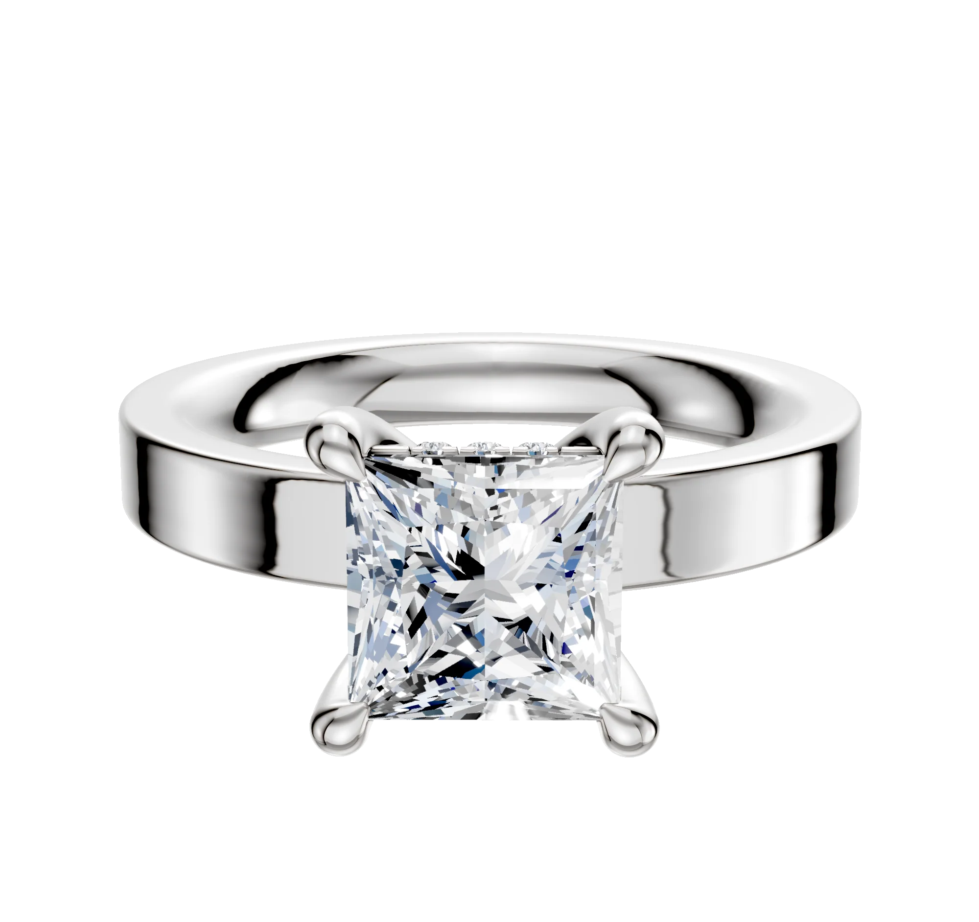 18K White Gold 4 Prong Hidden Halo Classic Flat 3.0mm Engagement Ring