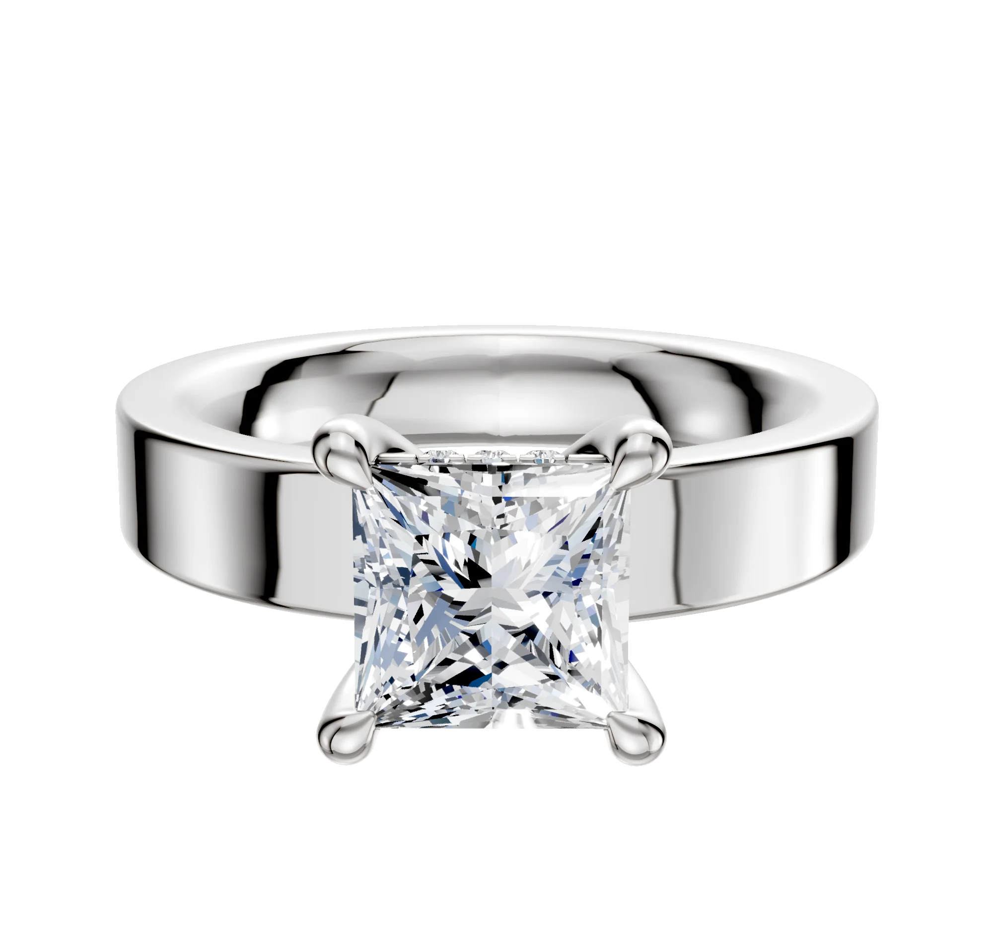 18K White Gold 4 Prong Hidden Halo Classic Flat 4.0mm Engagement Ring