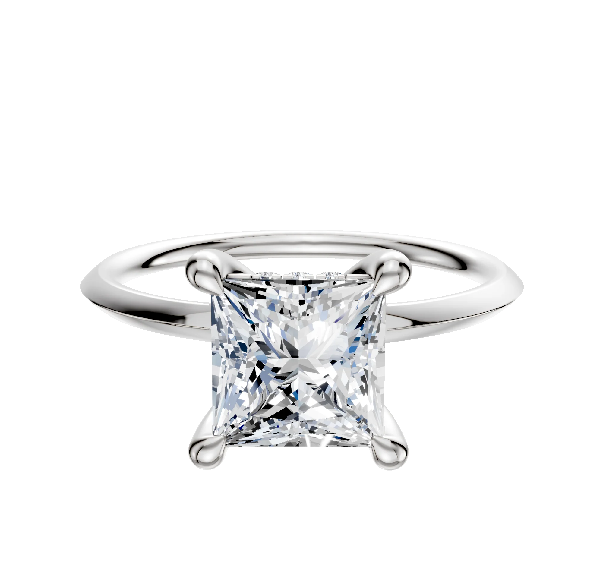 18K White Gold 4 Prong Hidden Halo Classic Knife Edge 1.5mm Engagement Ring