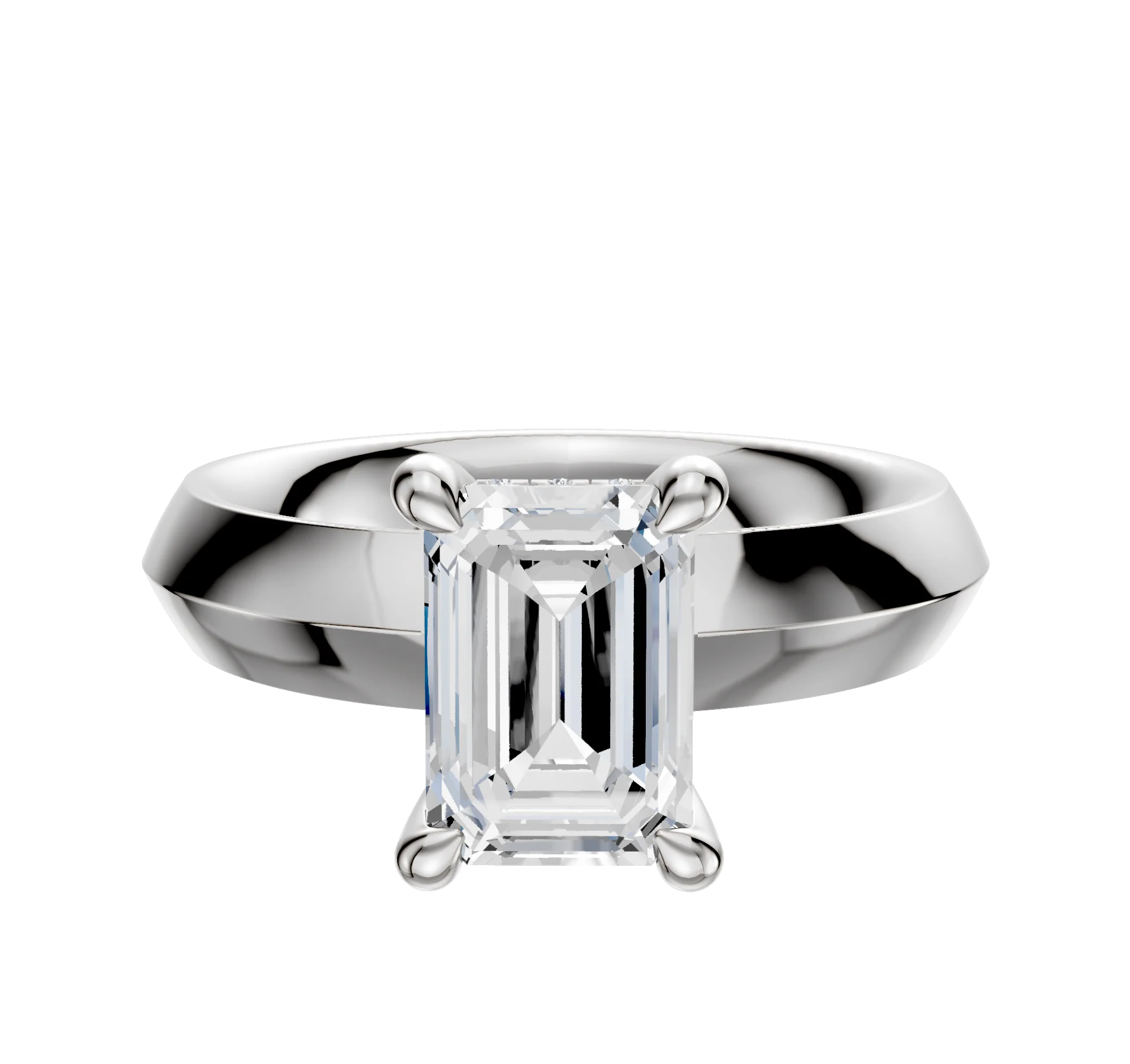 18K White Gold 4 Prong Hidden Halo Classic Knife Edge 4.0mm Engagement Ring