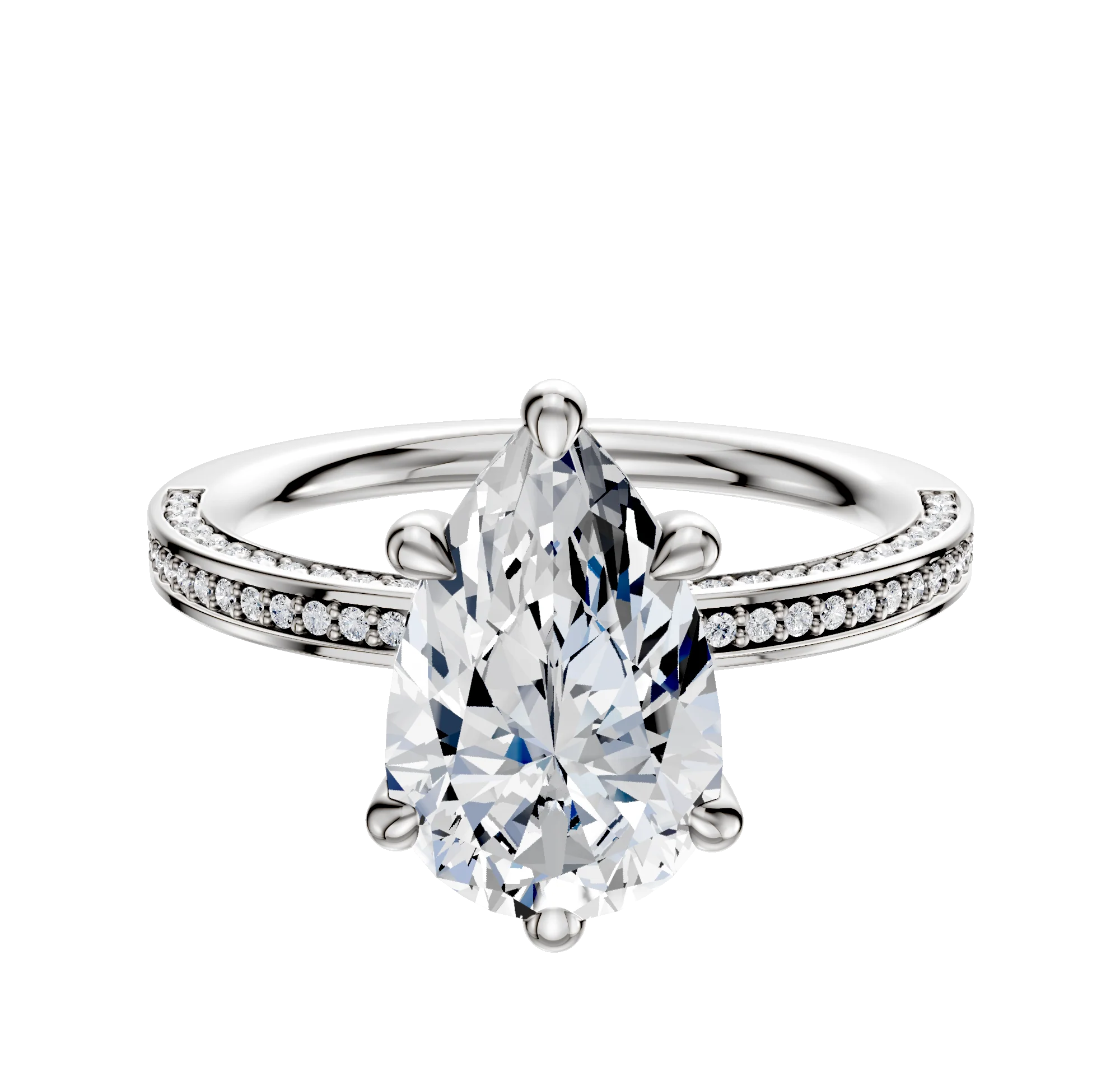 18K White Gold 6 Prong Basket Classic Flat 3-Row-Pave 2.0mm Engagement Ring