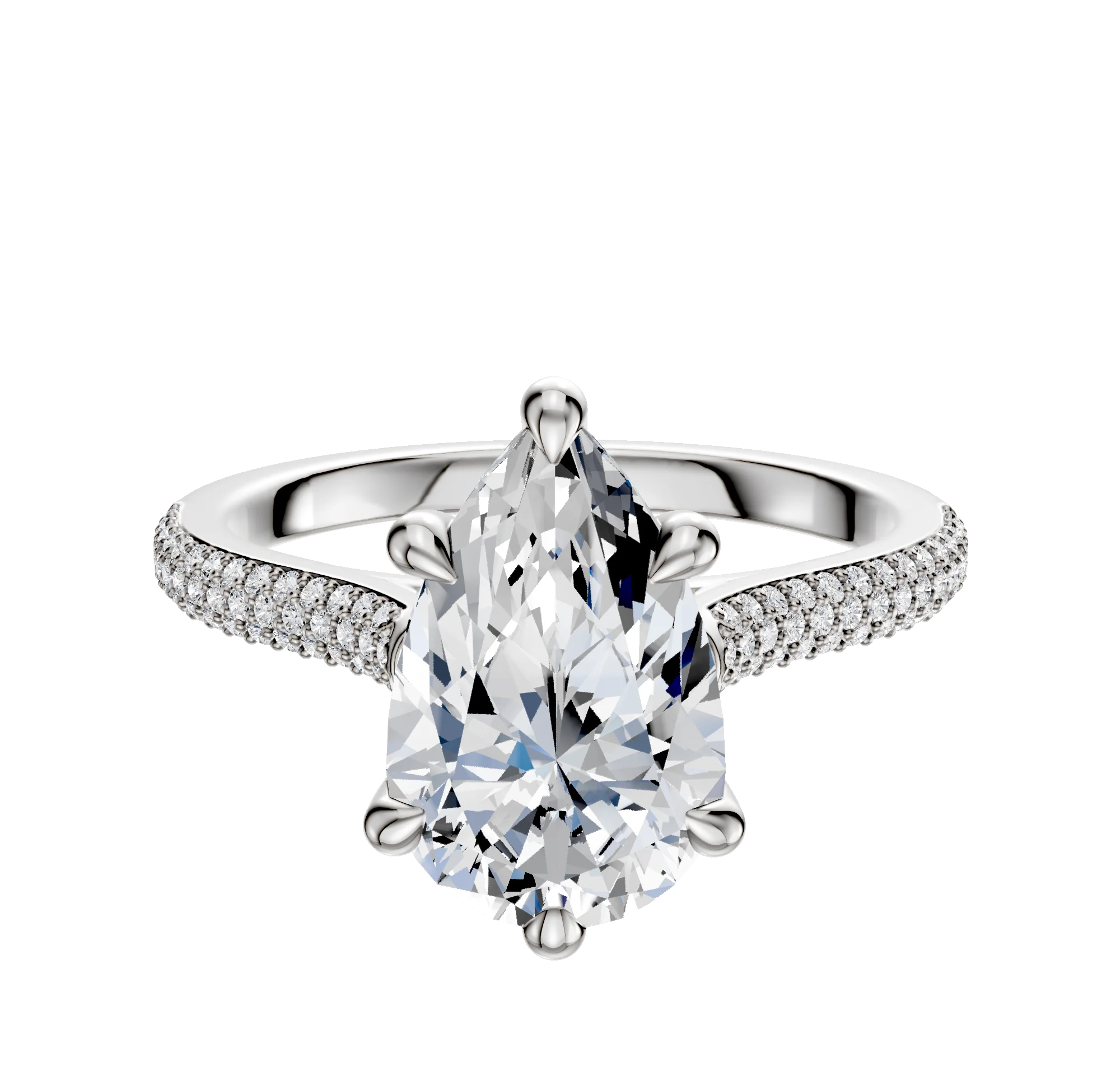 18K White Gold 6 Prong Hidden Halo Cathedral Dome 3-Row-Pave 2.0mm Engagement Ring