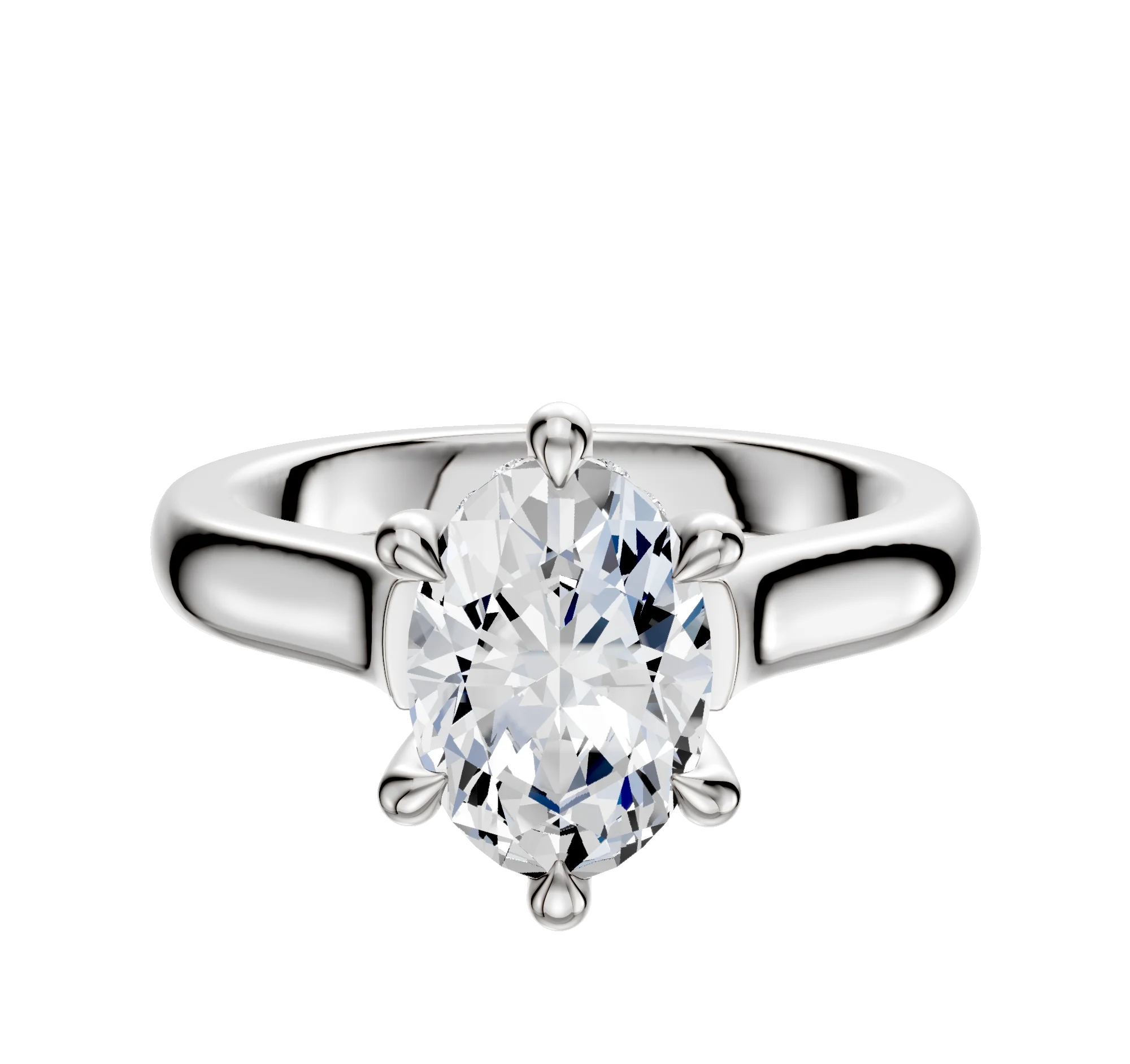 18K White Gold 6 Prong Hidden Halo Cathedral Dome 3.0mm Engagement Ring