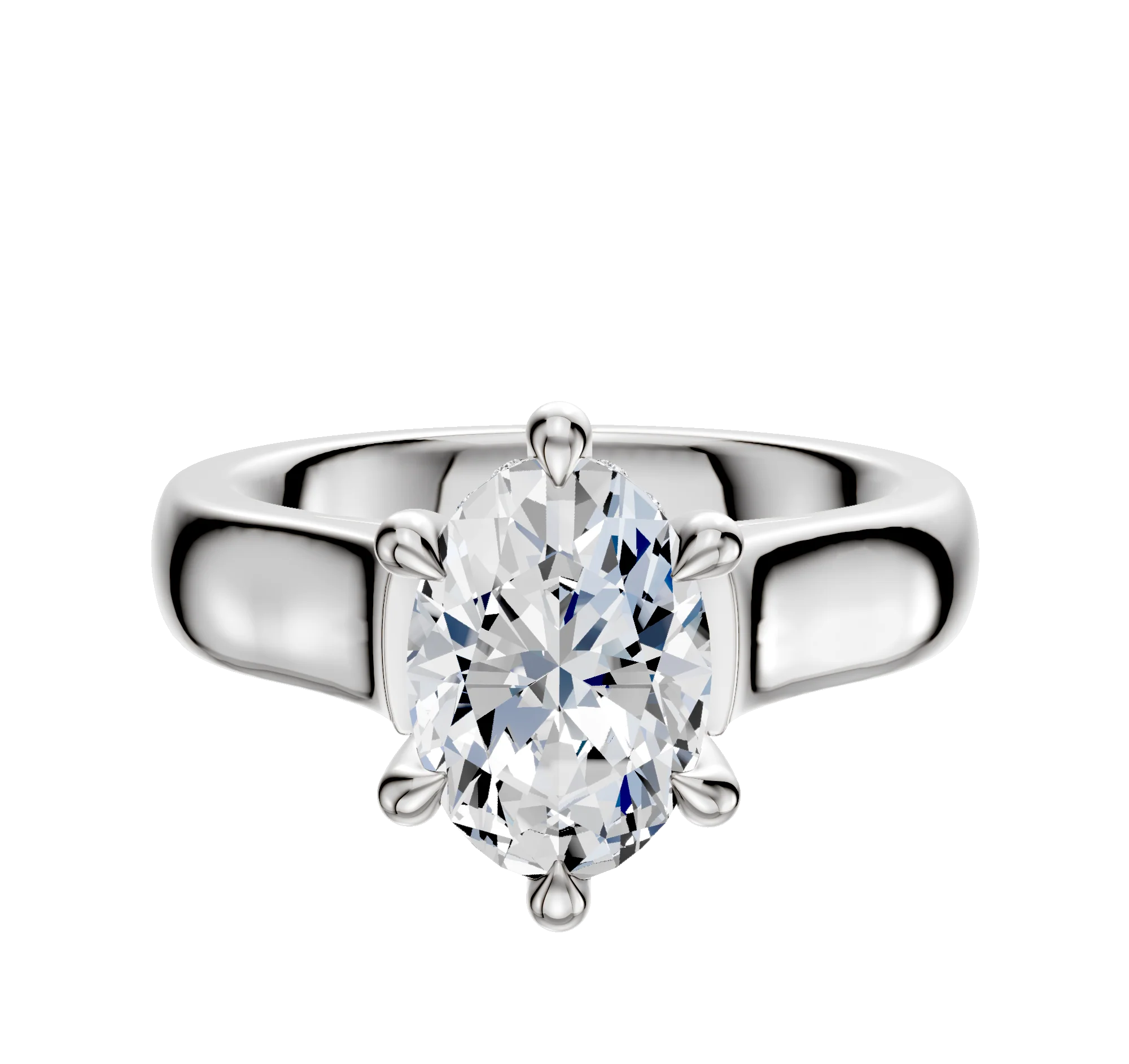 18K White Gold 6 Prong Hidden Halo Cathedral Dome 4.0mm Engagement Ring