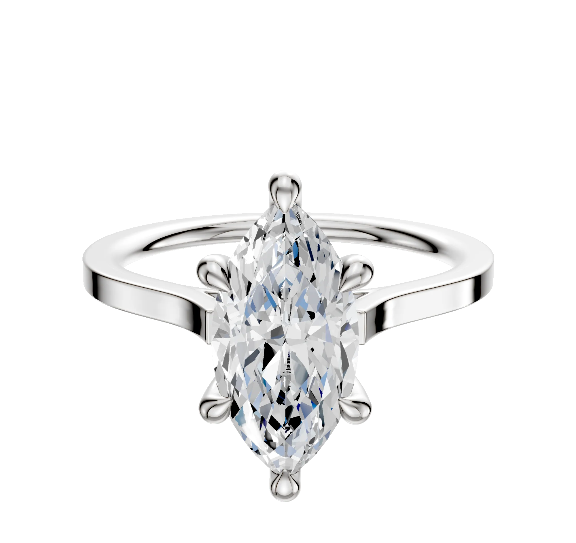 18K White Gold 6 Prong Hidden Halo Cathedral Flat 1.5mm Engagement Ring