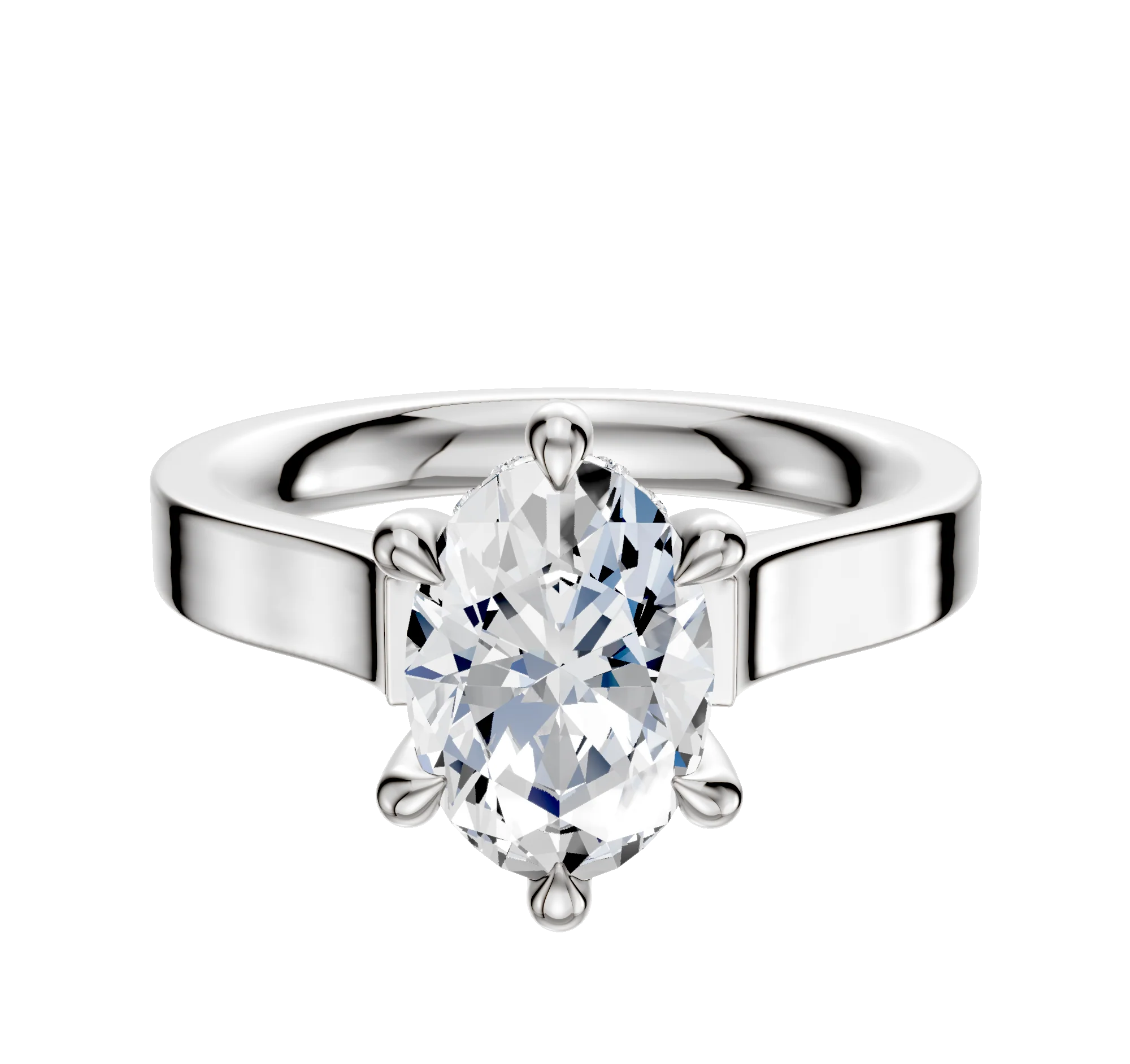 18K White Gold 6 Prong Hidden Halo Cathedral Flat 3.0mm Engagement Ring