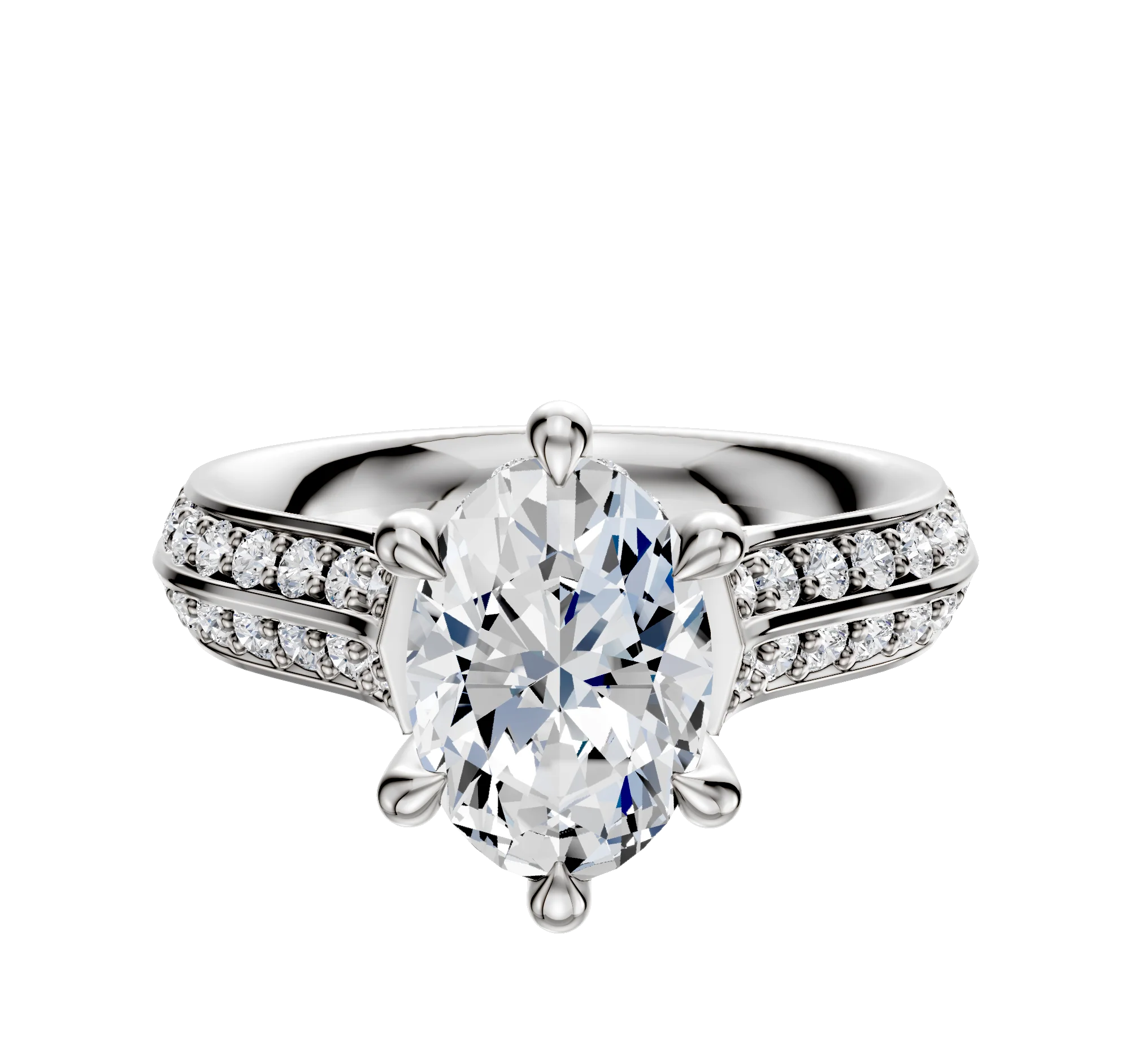 18K White Gold 6 Prong Hidden Halo Cathedral Knife Edge 1-Row-Pave 2.5mm Engagement Ring