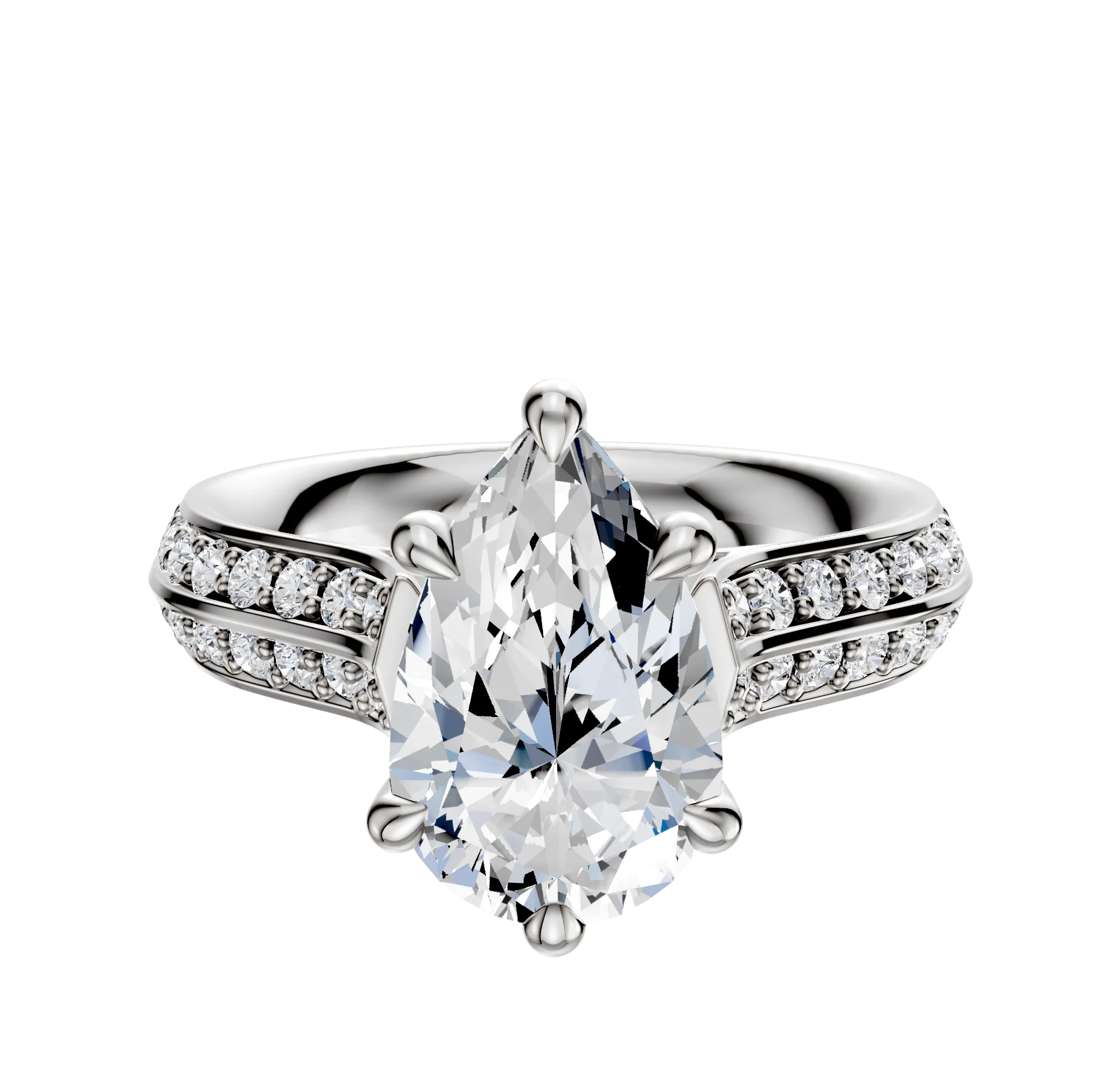 18K White Gold 6 Prong Hidden Halo Cathedral Knife Edge 1-Row-Pave 2.5mm Engagement Ring