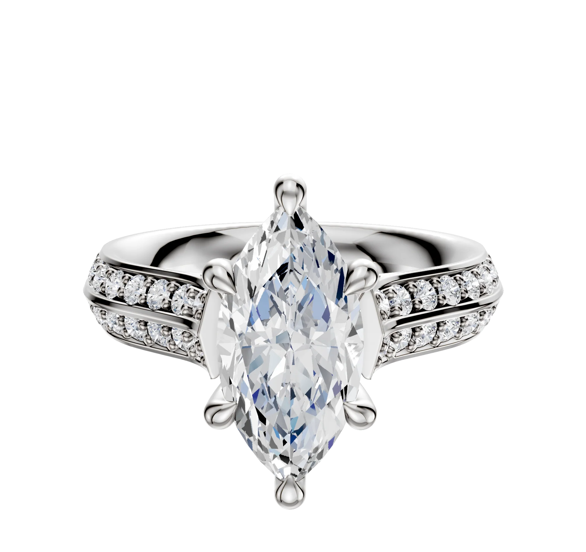 18K White Gold 6 Prong Hidden Halo Cathedral Knife Edge 1-Row-Pave 2.5mm Engagement Ring
