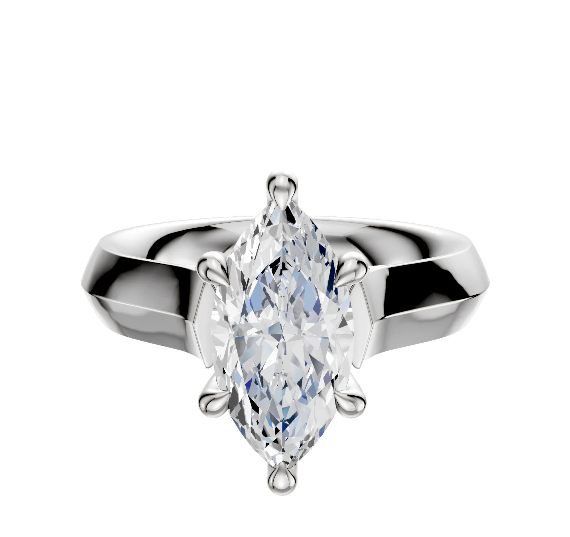 18K White Gold 6 Prong Hidden Halo Cathedral Knife Edge 4.0mm Engagement Ring