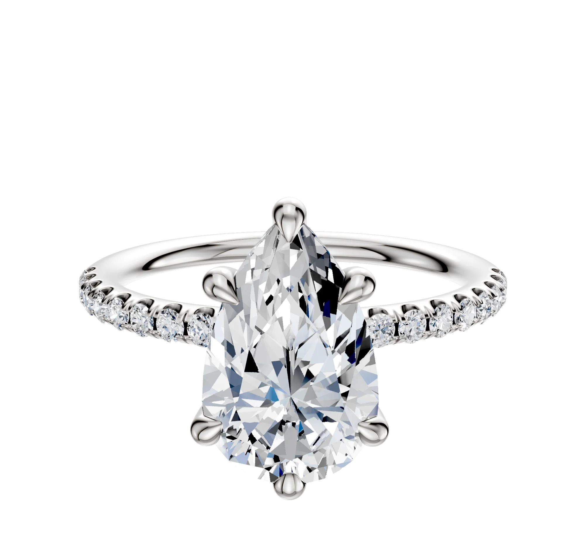 18K White Gold 6 Prong Hidden Halo Classic Dome 1-Row-Pave 2.5mm Engagement Ring