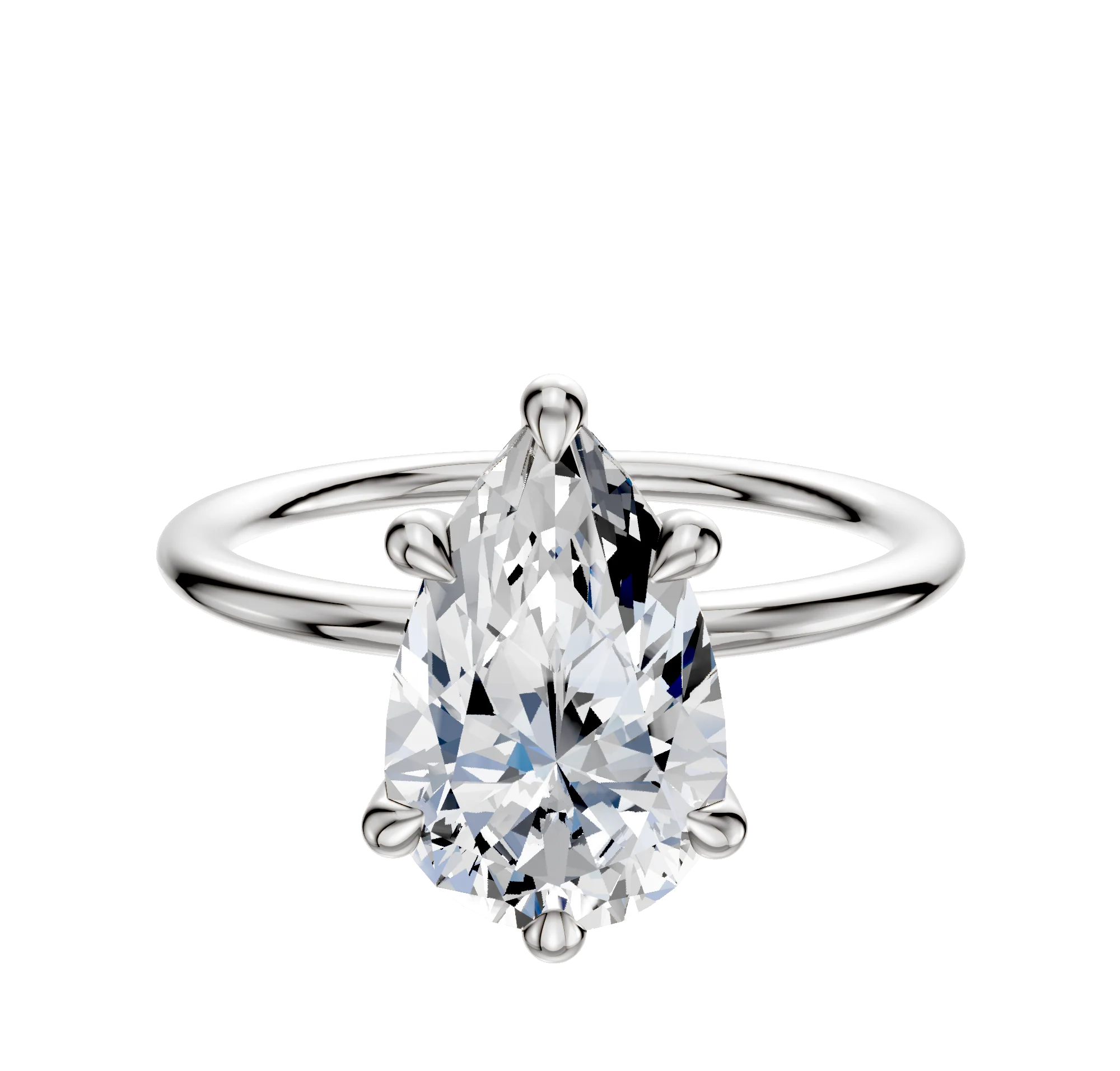 18K White Gold 6 Prong Hidden Halo Classic Dome 1.5mm Engagement Ring