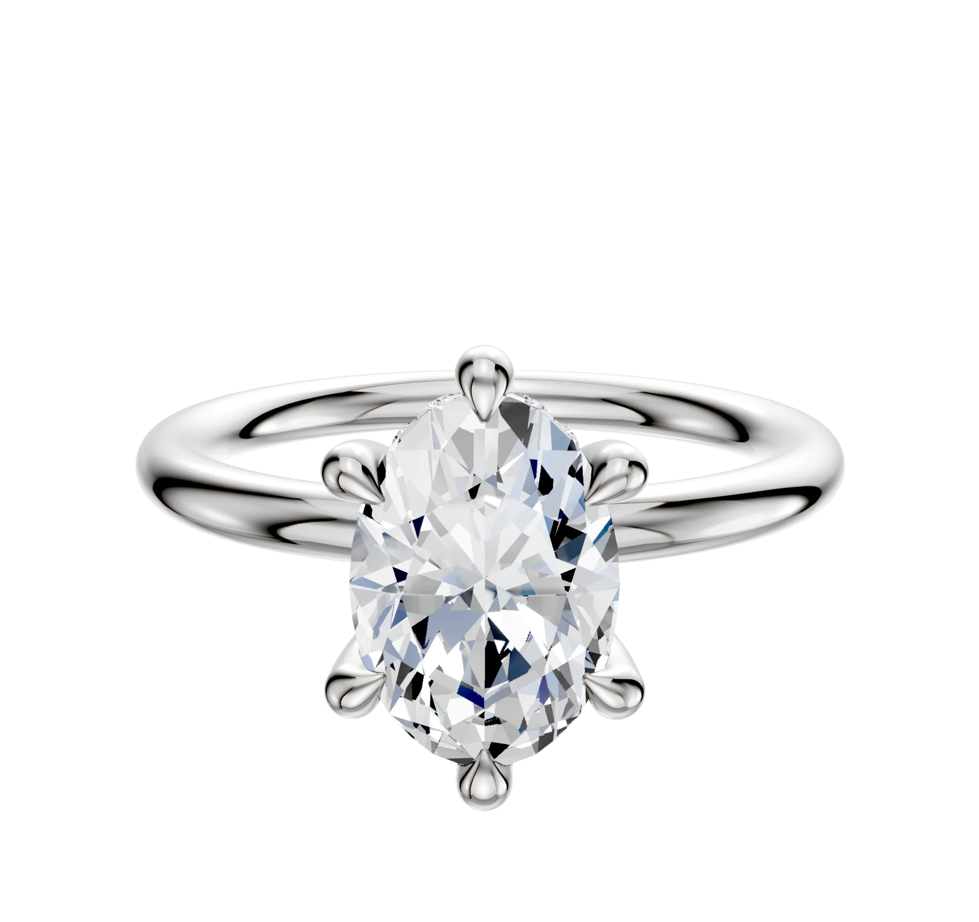 18K White Gold 6 Prong Hidden Halo Classic Dome 2.0mm Engagement Ring