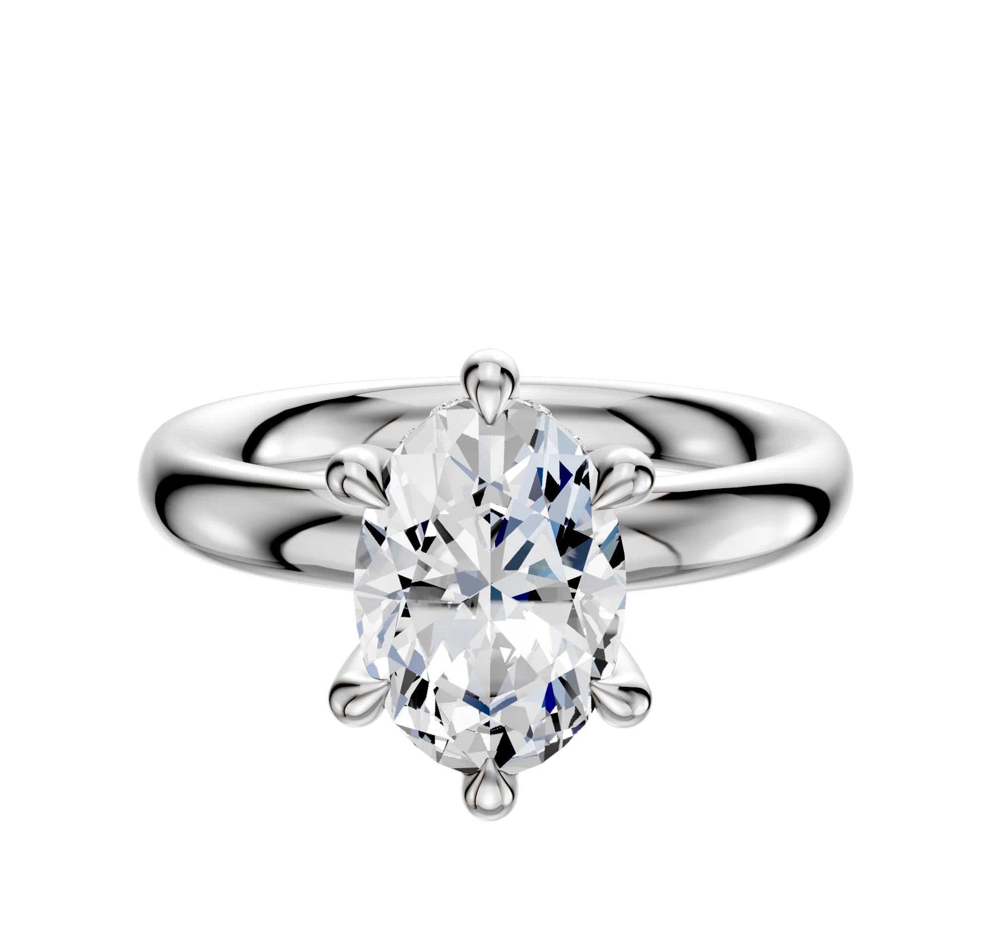 18K White Gold 6 Prong Hidden Halo Classic Dome 3.0mm Engagement Ring