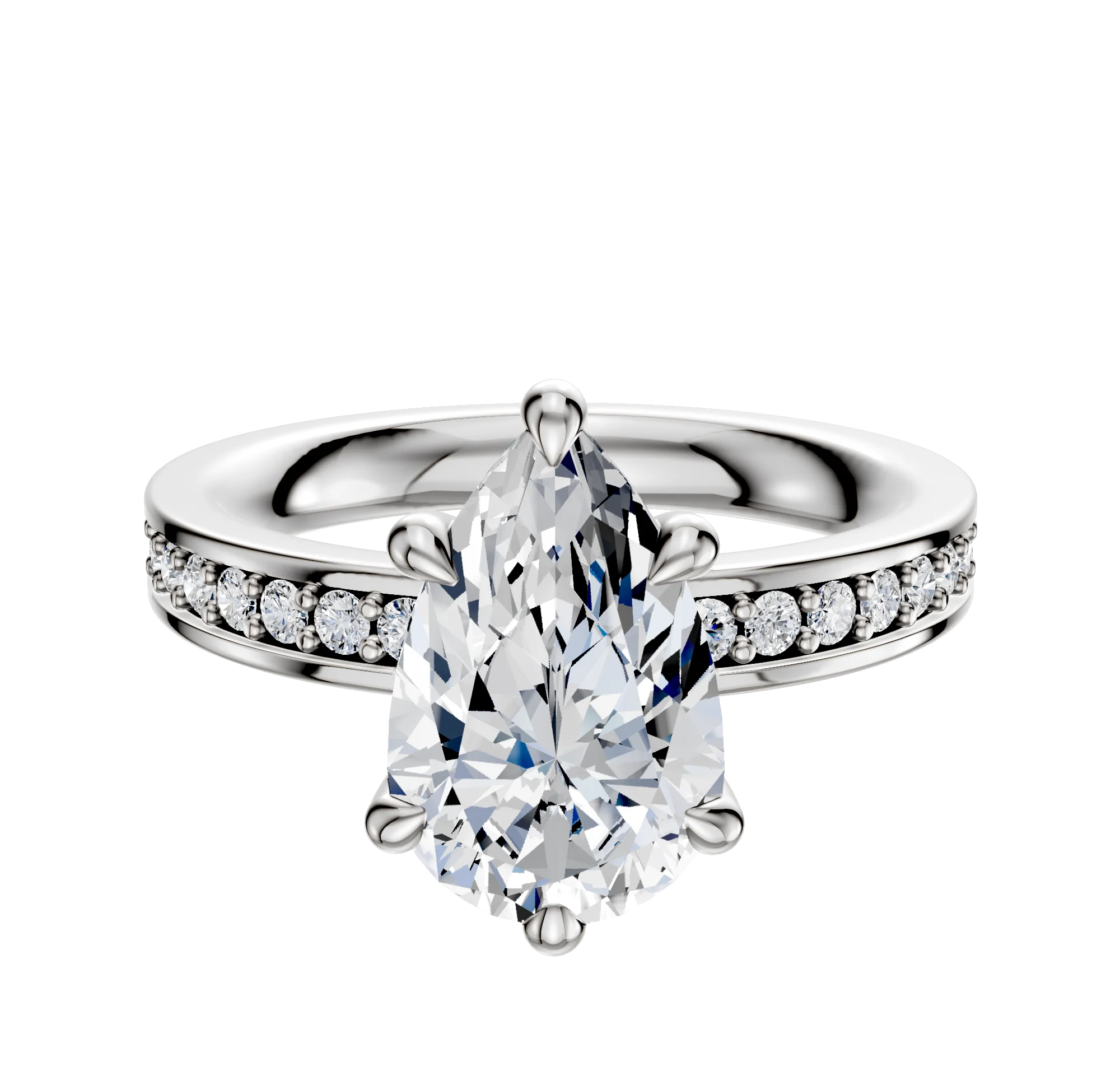 18K White Gold 6 Prong Hidden Halo Classic Flat 1-Row-Pave 2.5mm Engagement Ring