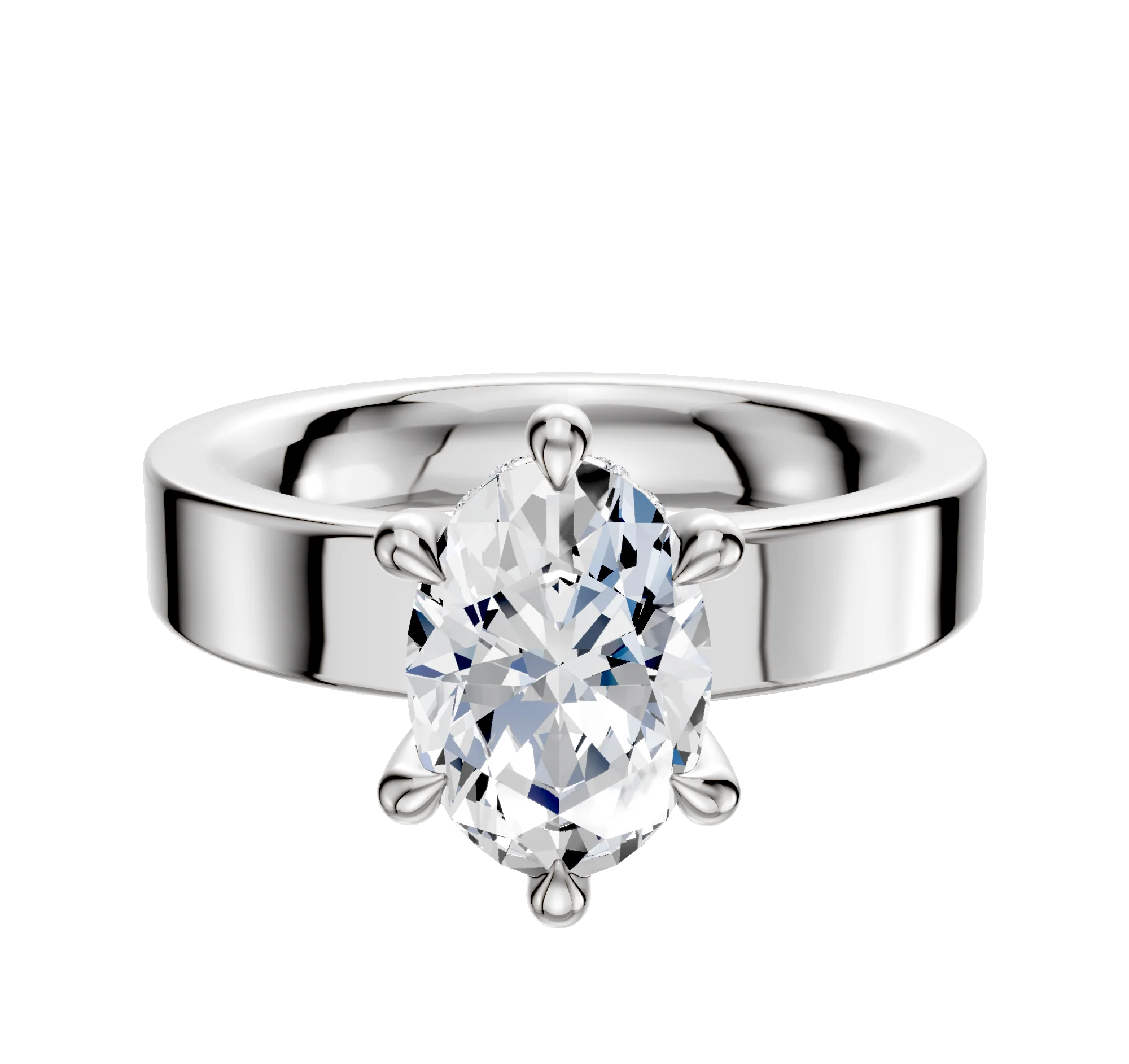 18K White Gold 6 Prong Hidden Halo Classic Flat 4.0mm Engagement Ring