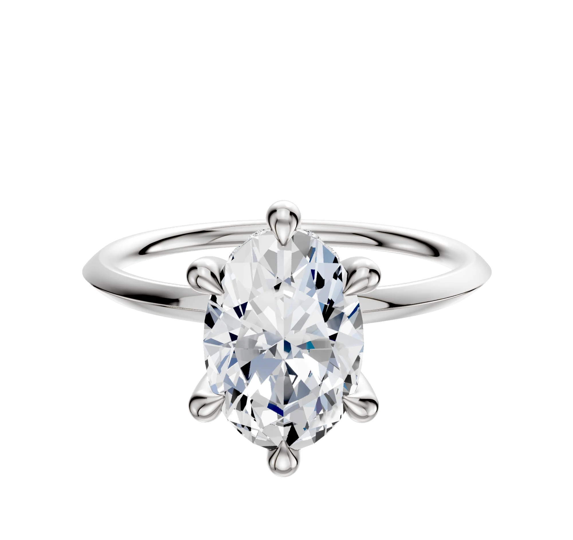18K White Gold 6 Prong Hidden Halo Classic Knife Edge 1.5mm Engagement Ring