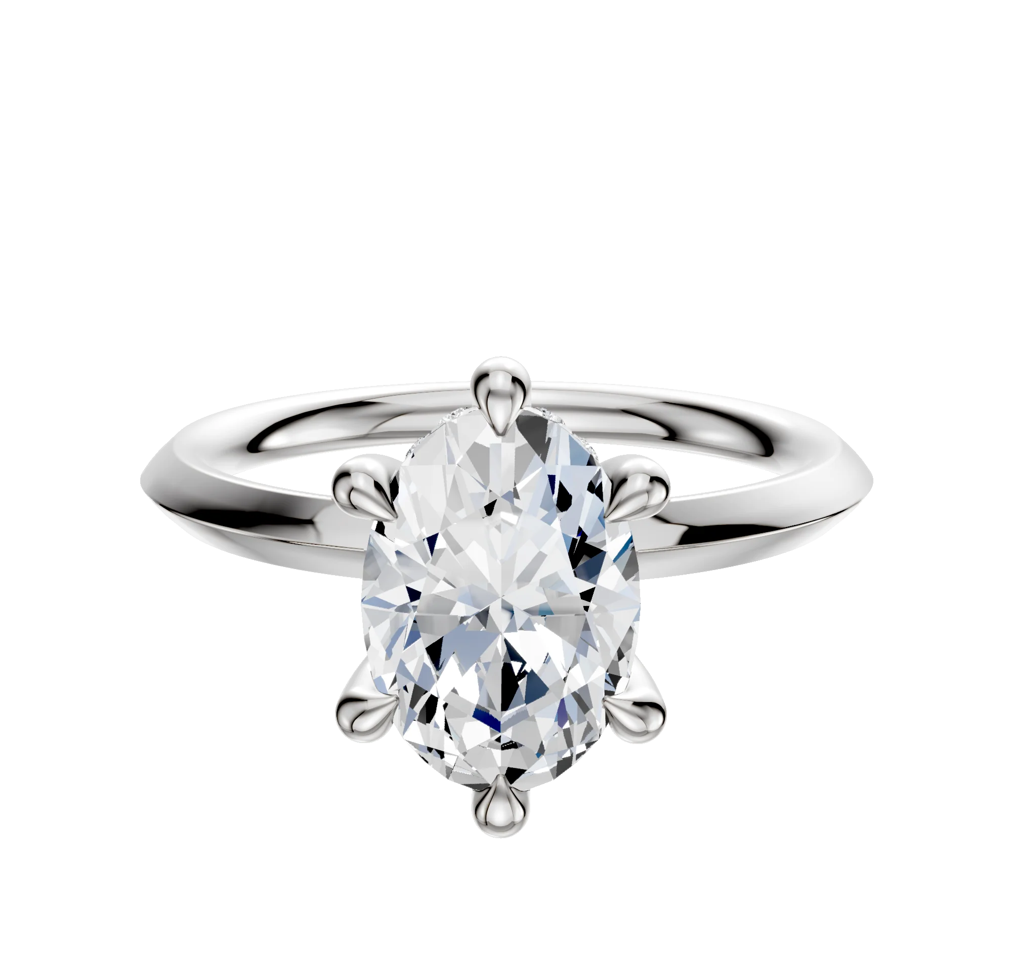 18K White Gold 6 Prong Hidden Halo Classic Knife Edge 2.0mm Engagement Ring