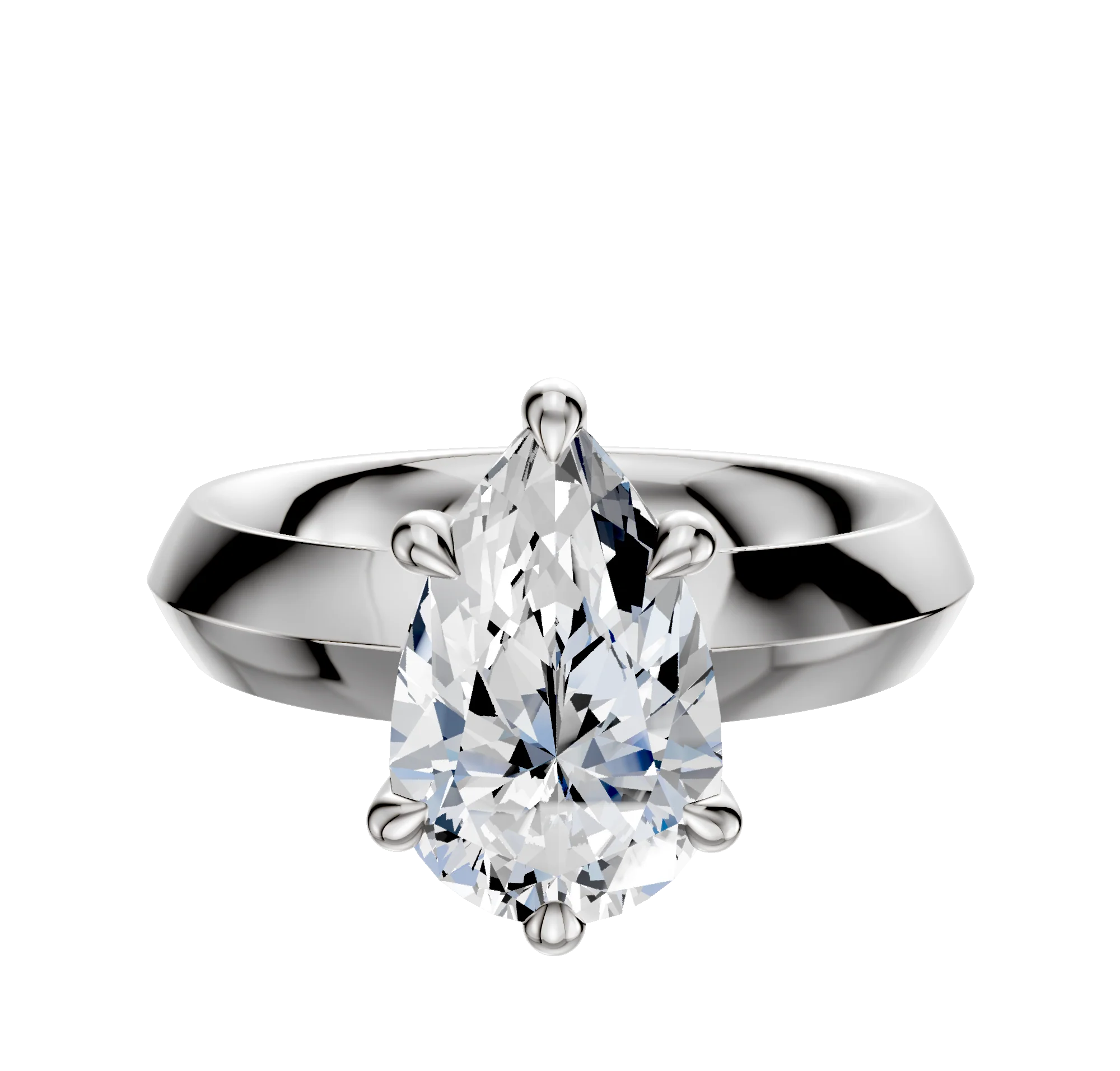 18K White Gold 6 Prong Hidden Halo Classic Knife Edge 4.0mm Engagement Ring