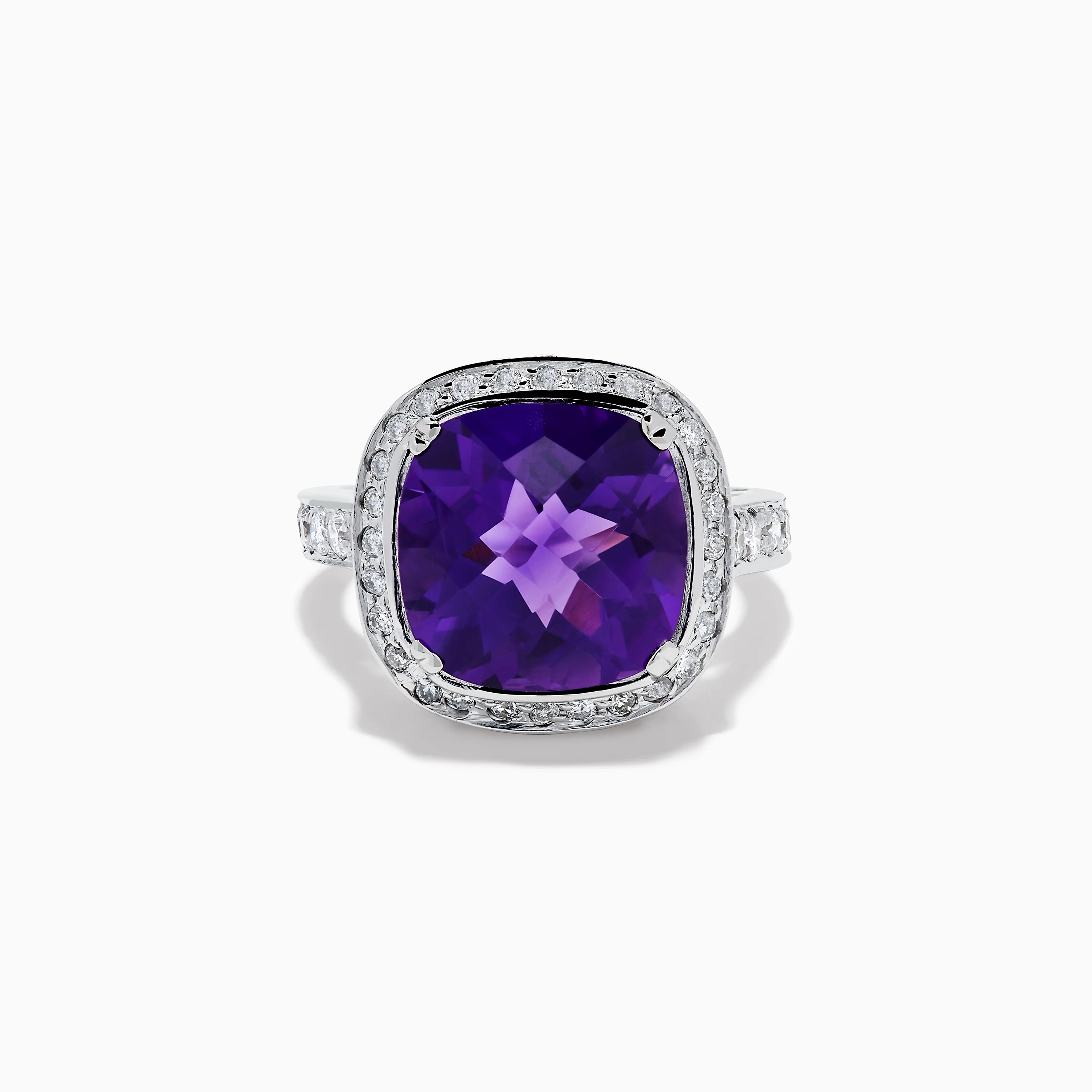 18K White Gold Amethyst and Diamond Cushion Halo Cocktail Ring