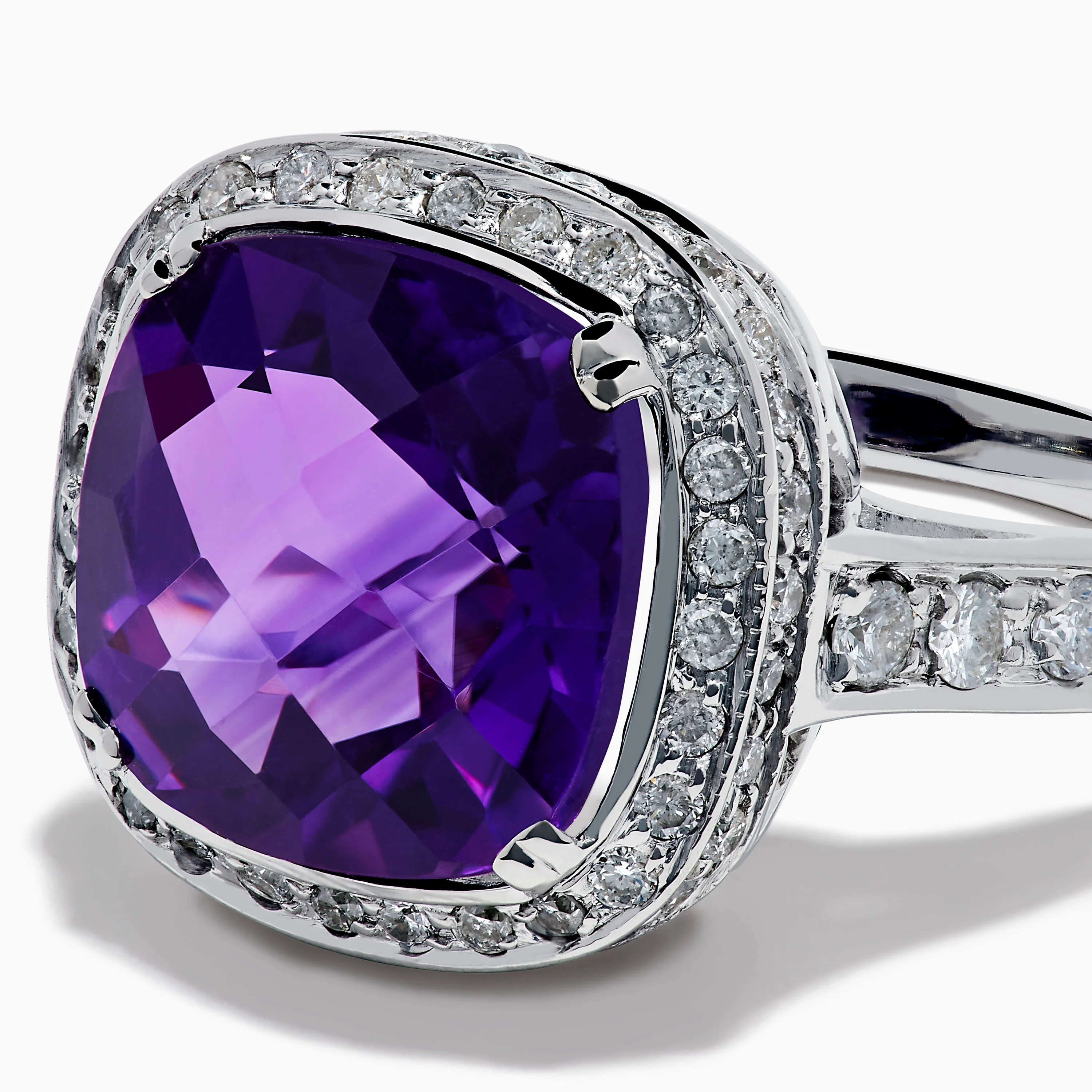 18K White Gold Amethyst and Diamond Cushion Halo Cocktail Ring - Image 2