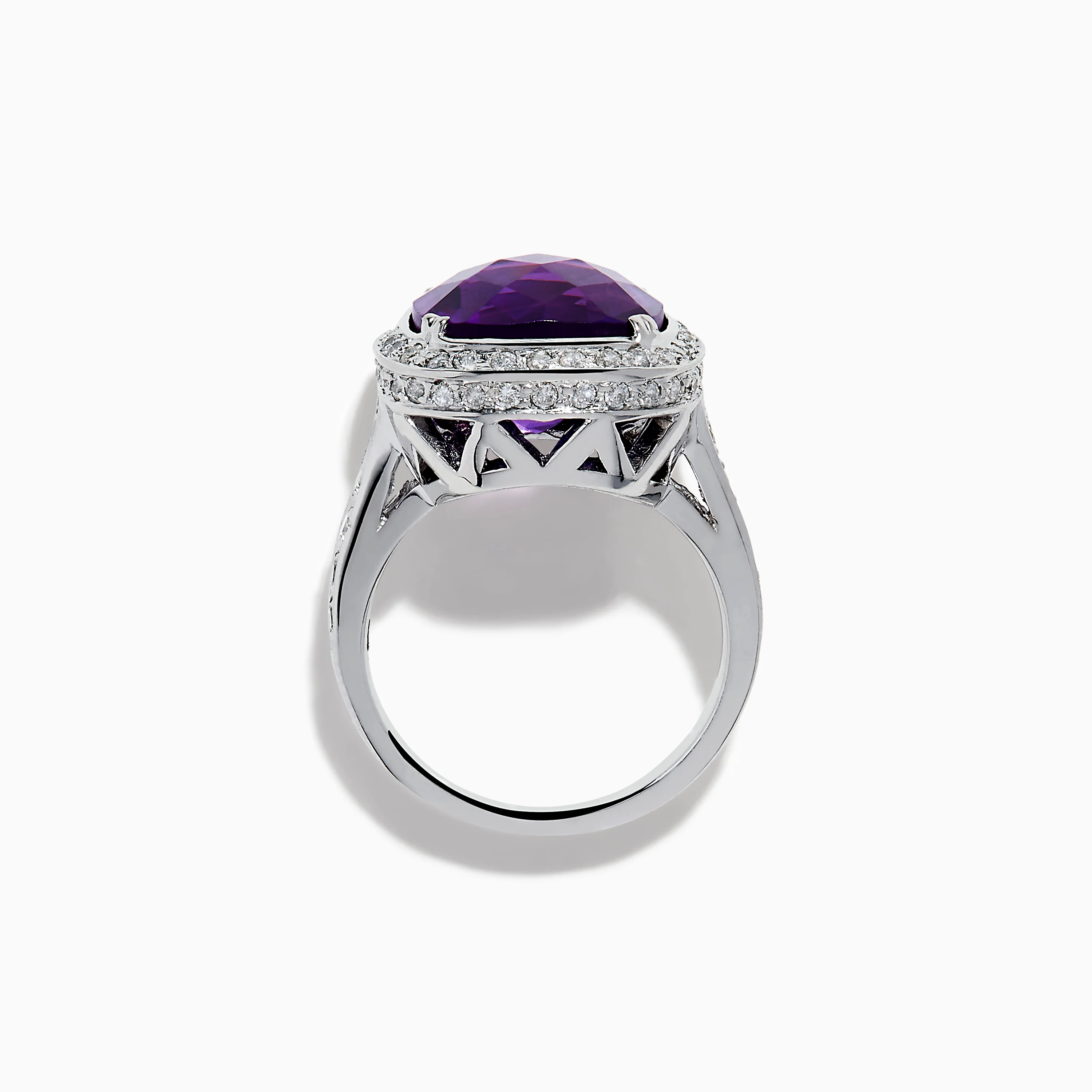 18K White Gold Amethyst and Diamond Cushion Halo Cocktail Ring - Image 3